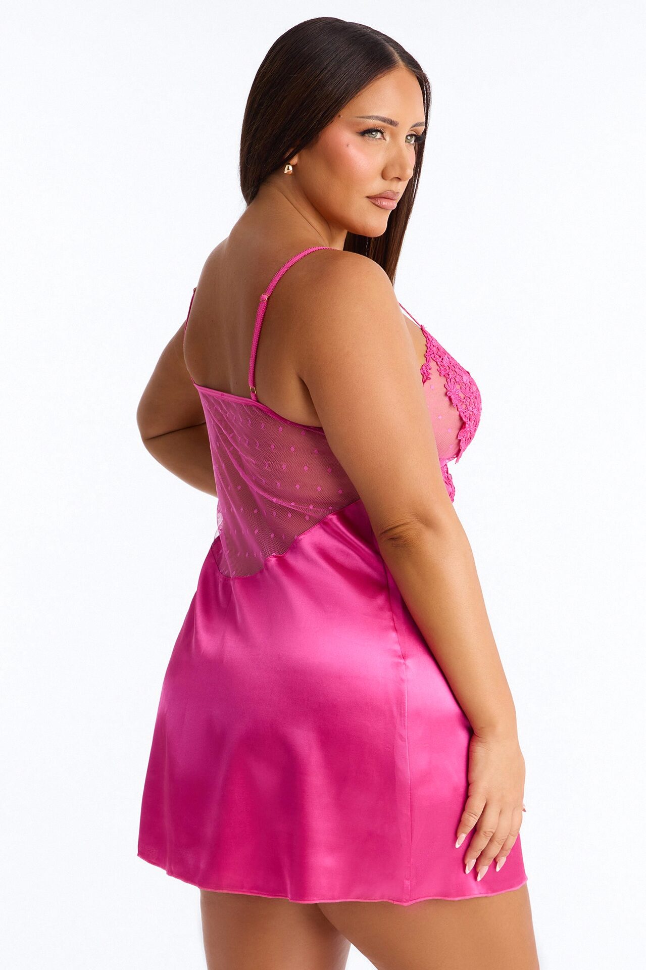 My Amour Satin Mesh Babydoll - Magenta