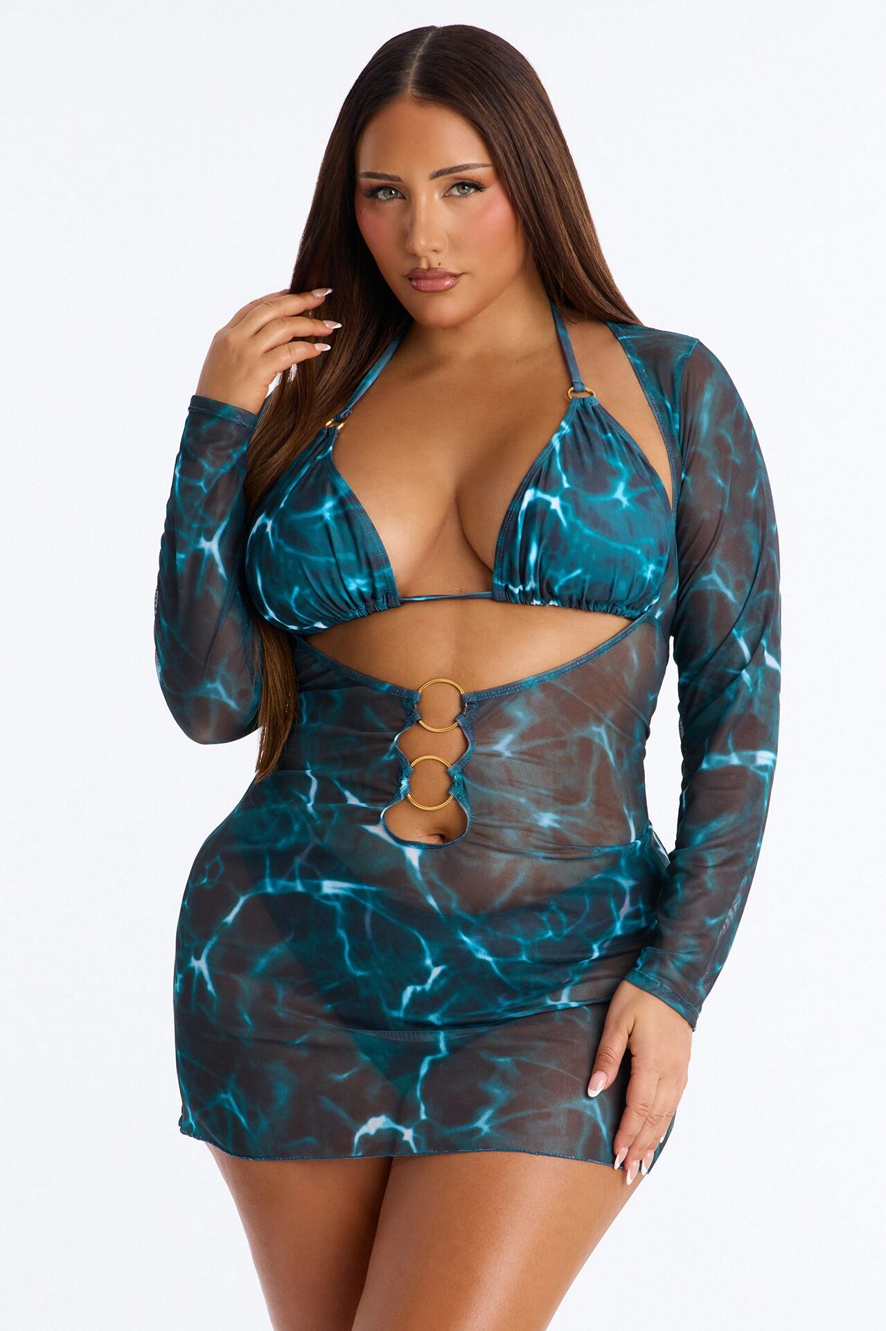 Soothing Waves Bikini And Coverup - Teal/combo