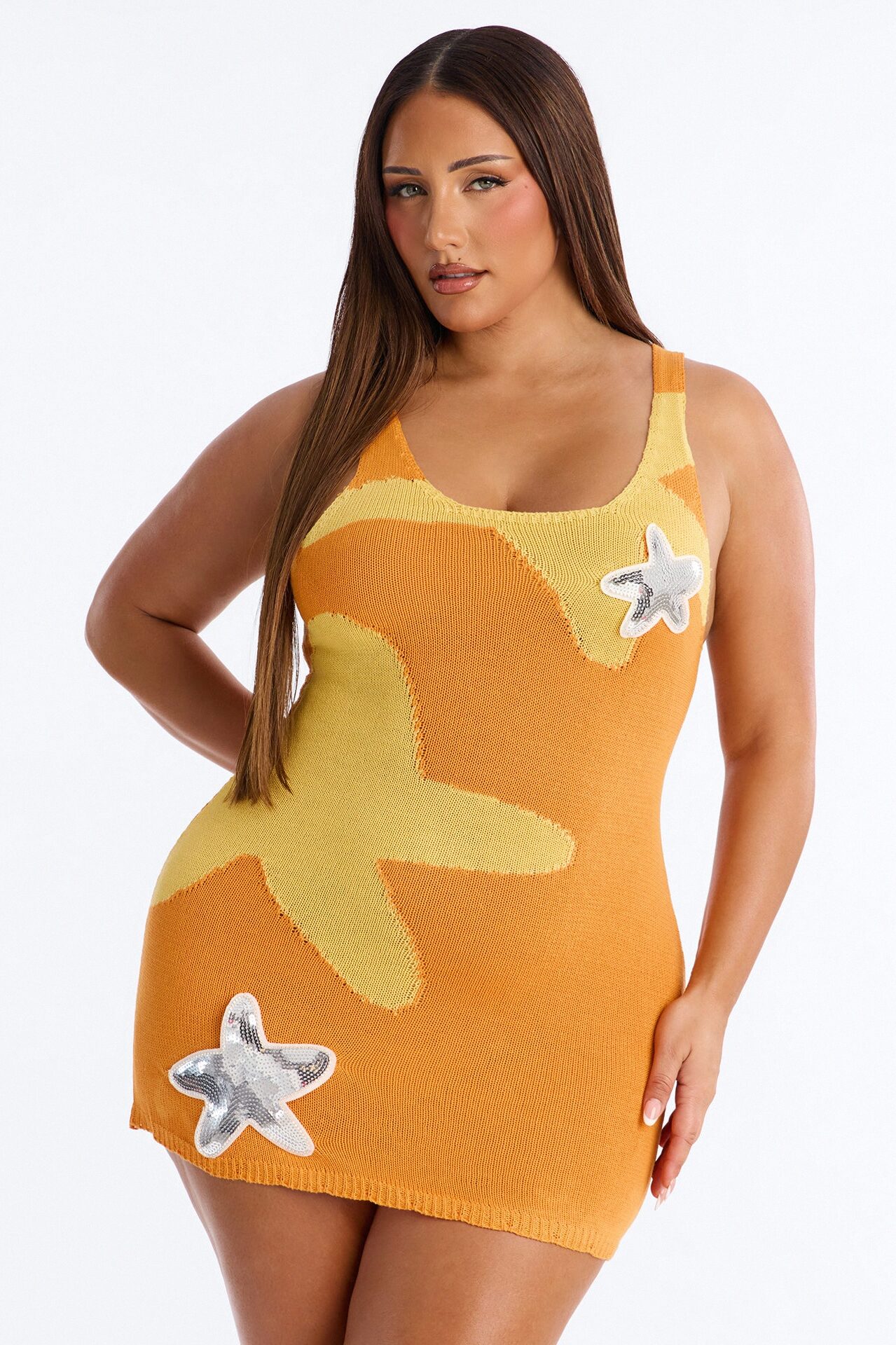 Aqua Atelier Crochet Swim Cover Up Dress - Orange/combo