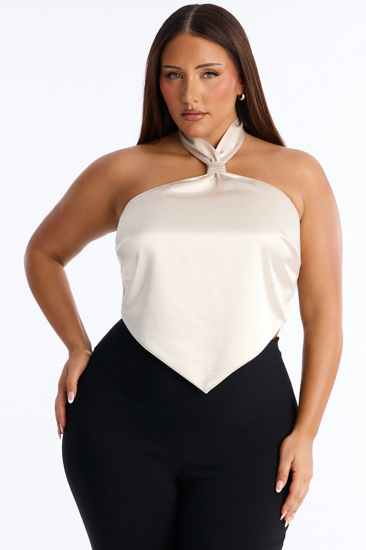 Pretty Things Tie Back Satin Halter Top - Cream