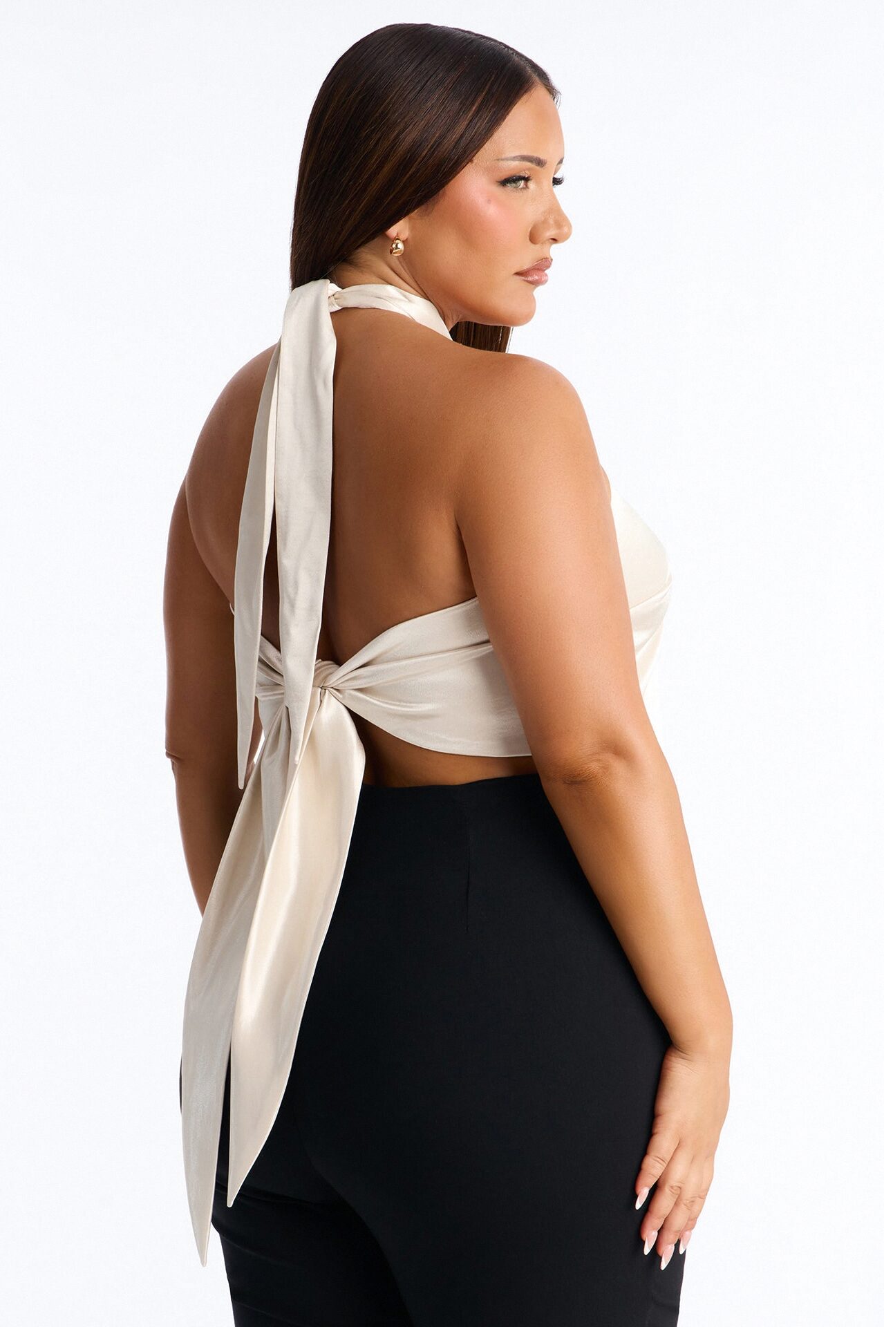 Pretty Things Tie Back Satin Halter Top - Cream