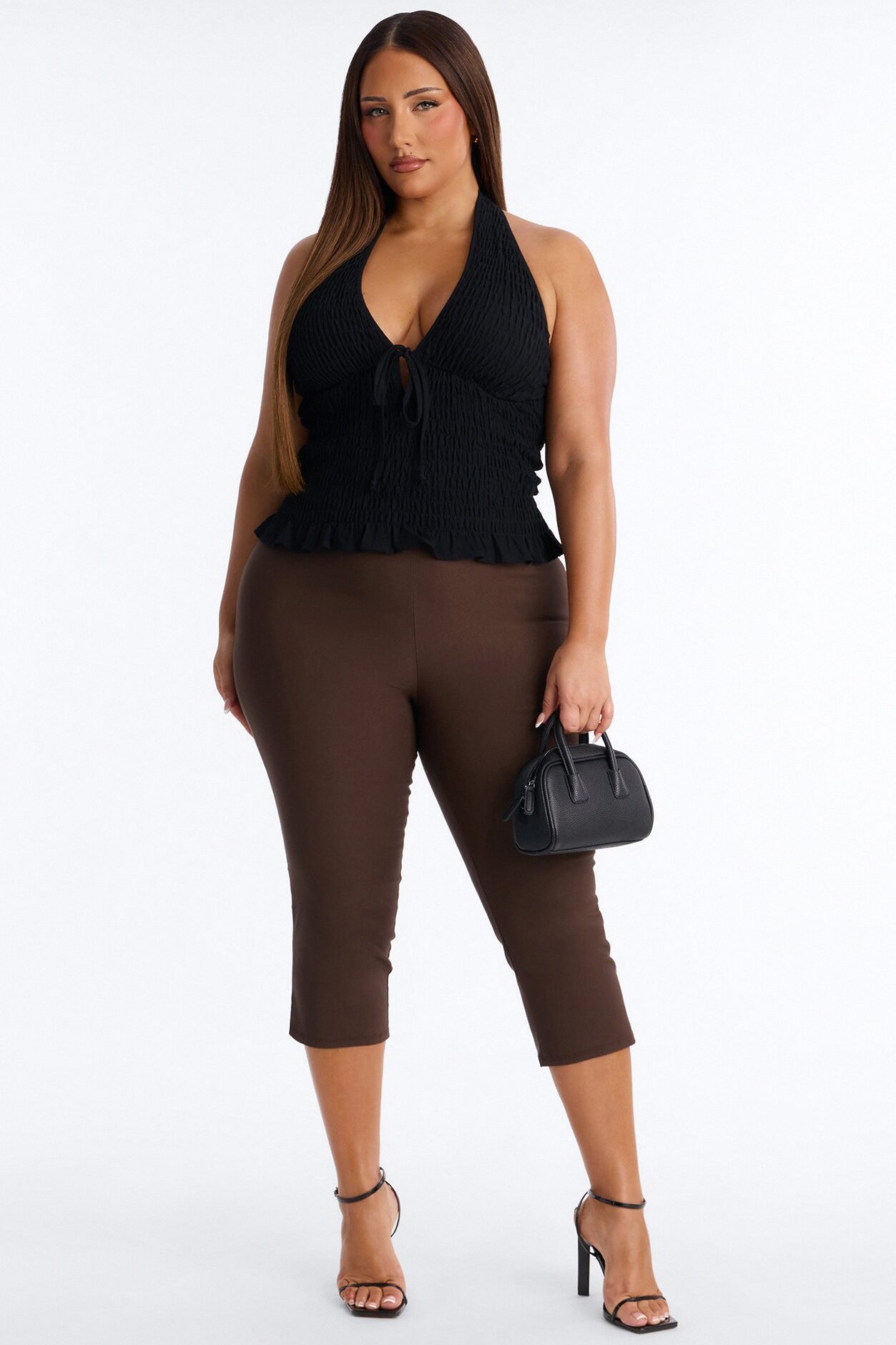 Gentle Mood Smocked Linen Halter Top - Black