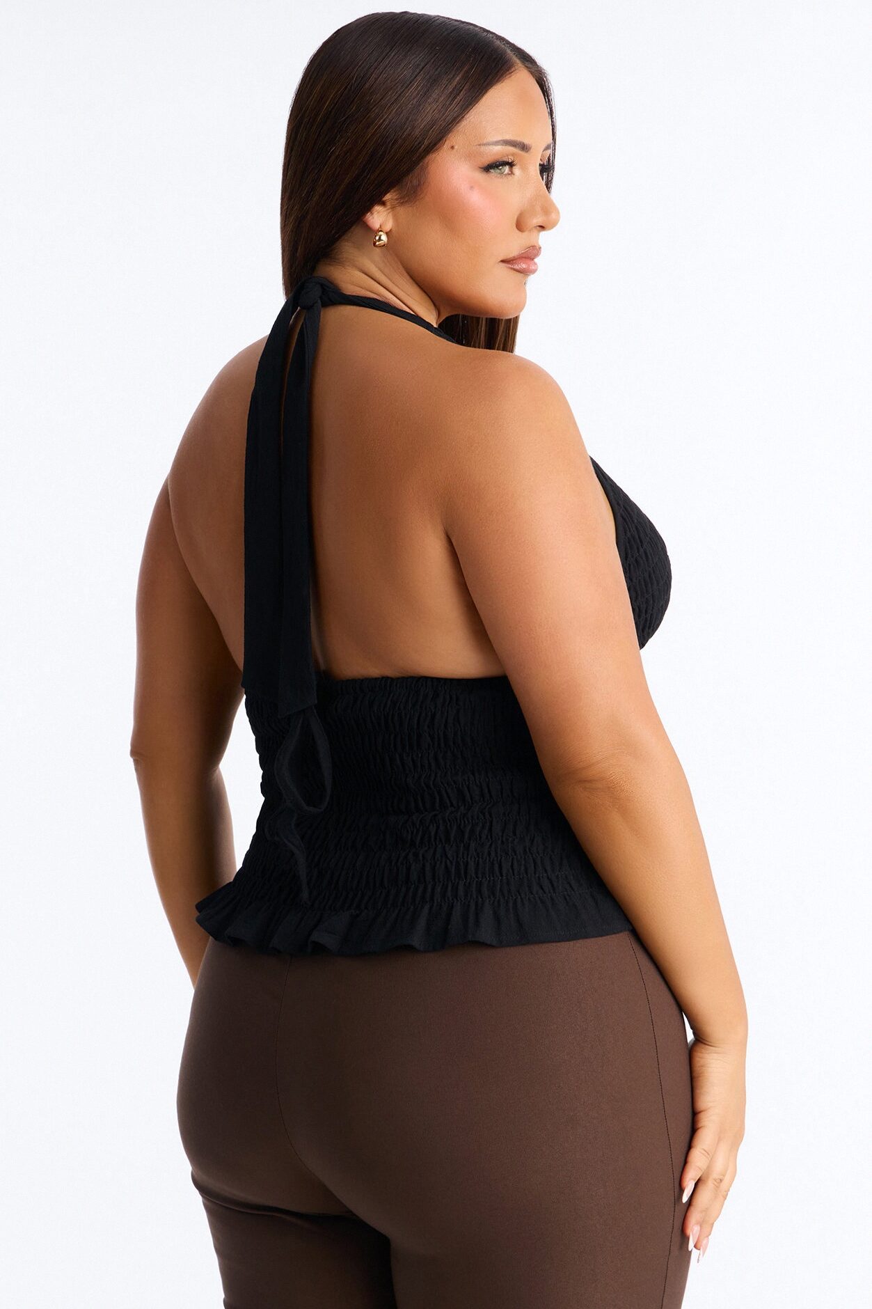 Gentle Mood Smocked Linen Halter Top - Black