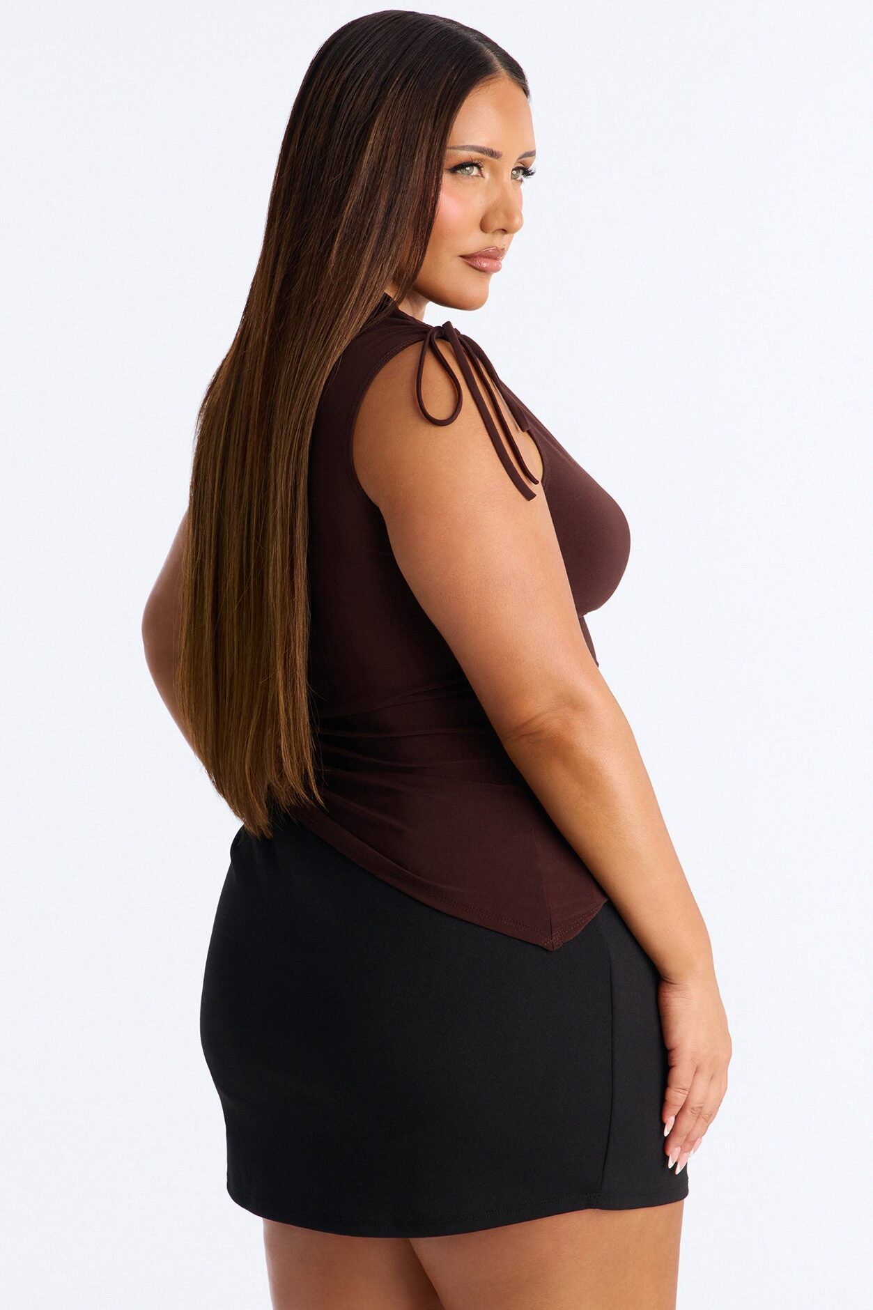 Taylor Drawstring Asymmetrical Short Sleeve Top - Chocolate
