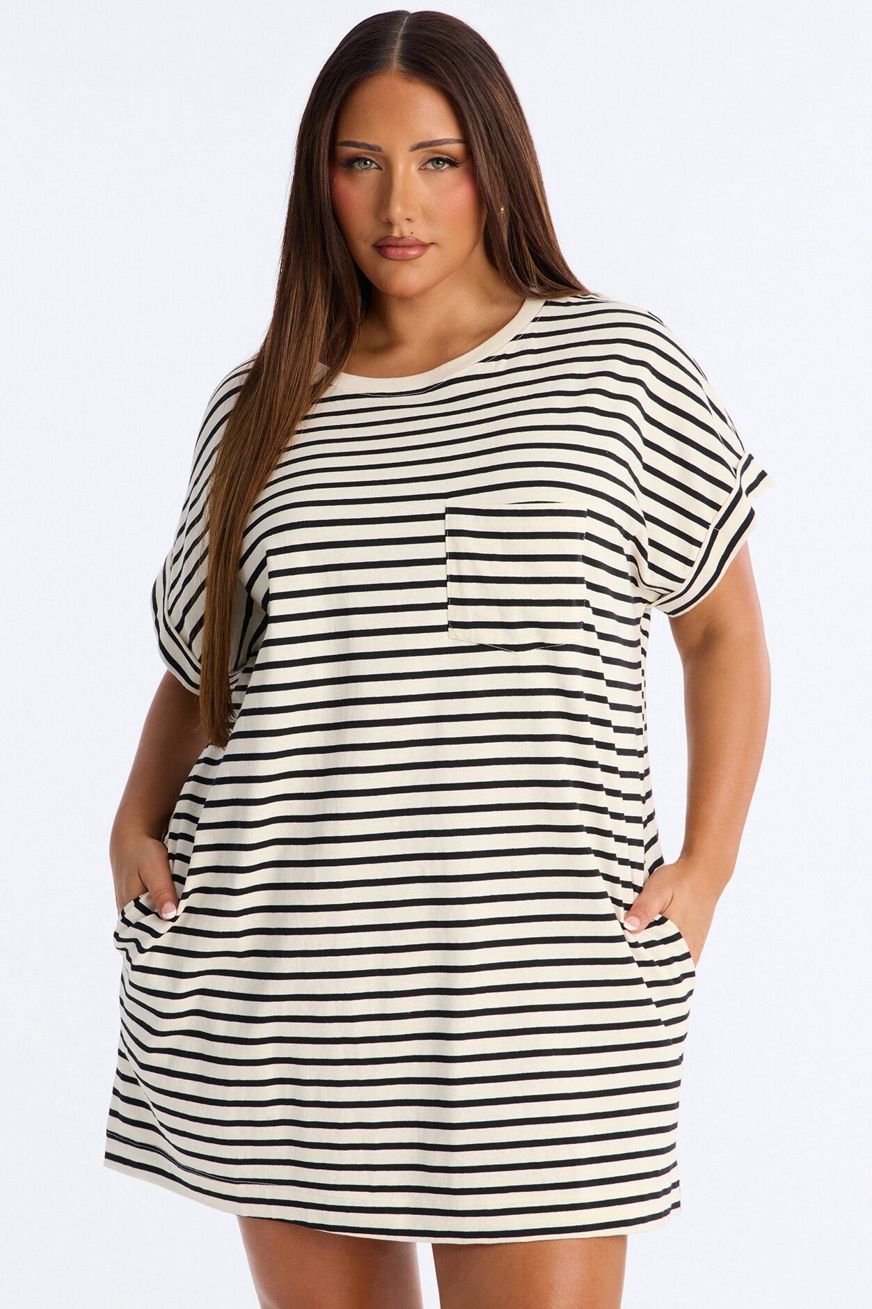 Raelynn Short Sleeve Cotton Shirt Mini Dress - Black/White