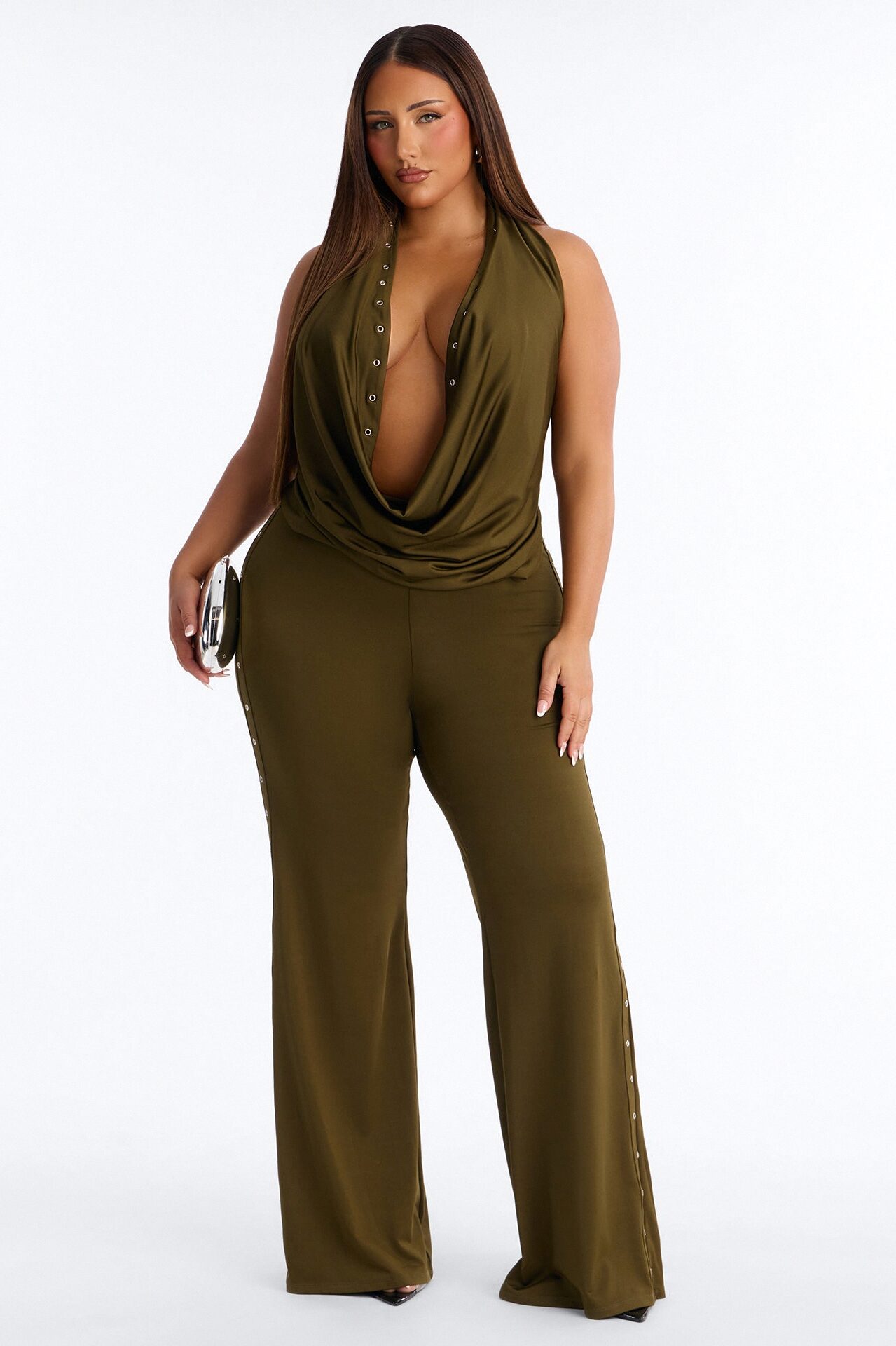 Festival Night Backless Wide Leg Jumpsuit - Olive