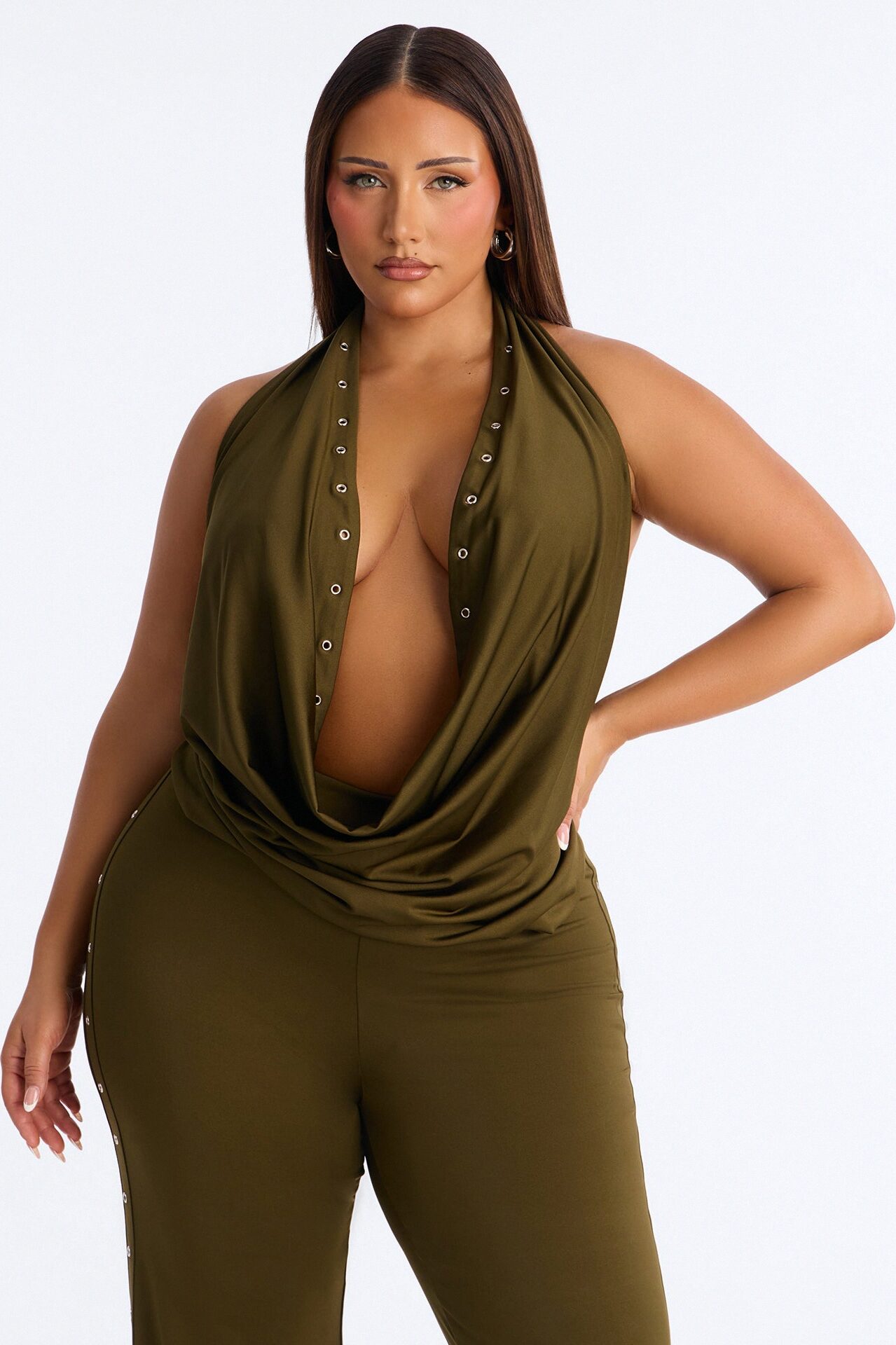 Festival Night Backless Wide Leg Jumpsuit - Olive