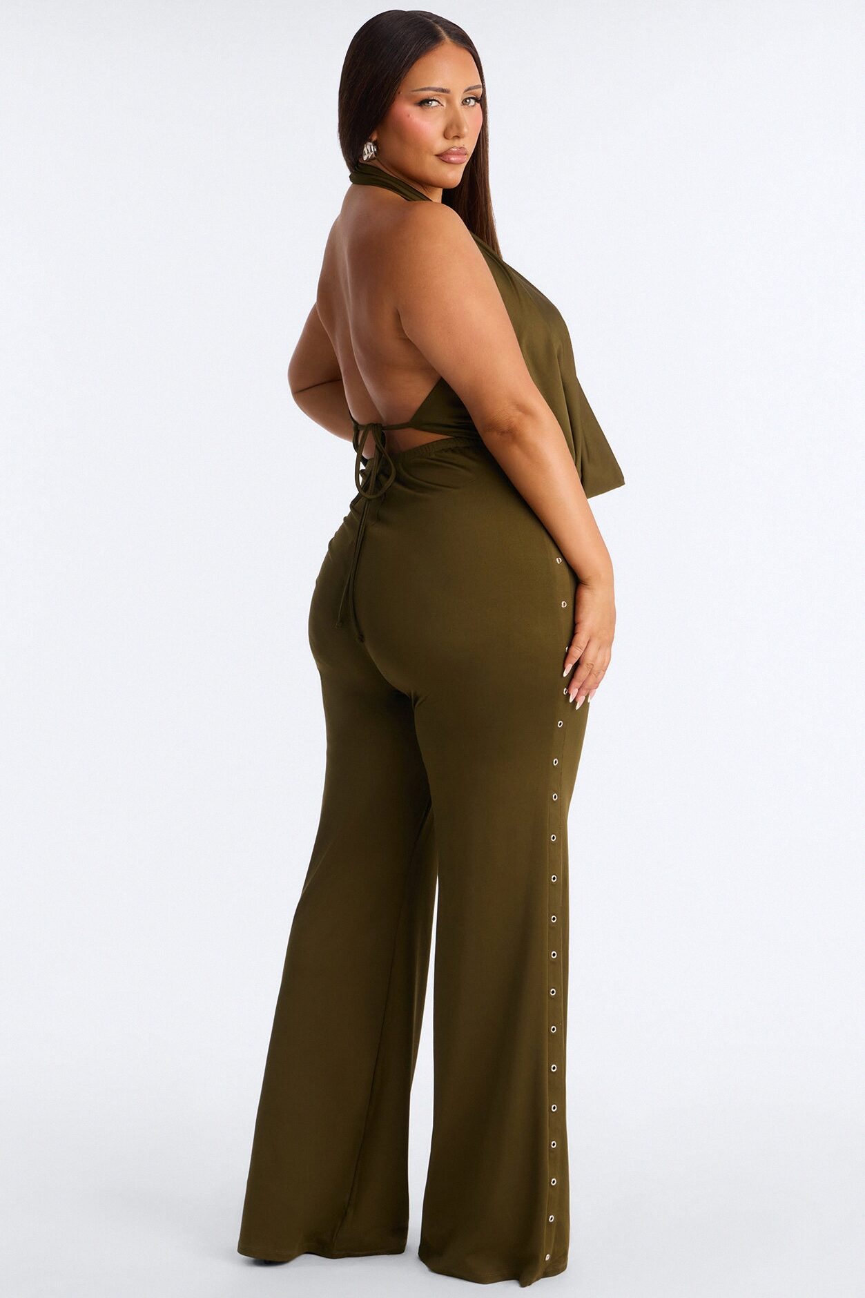 Festival Night Backless Wide Leg Jumpsuit - Olive
