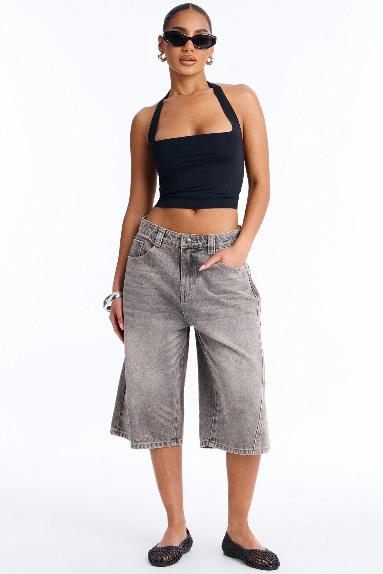 California Forever Denim Jorts - Grey