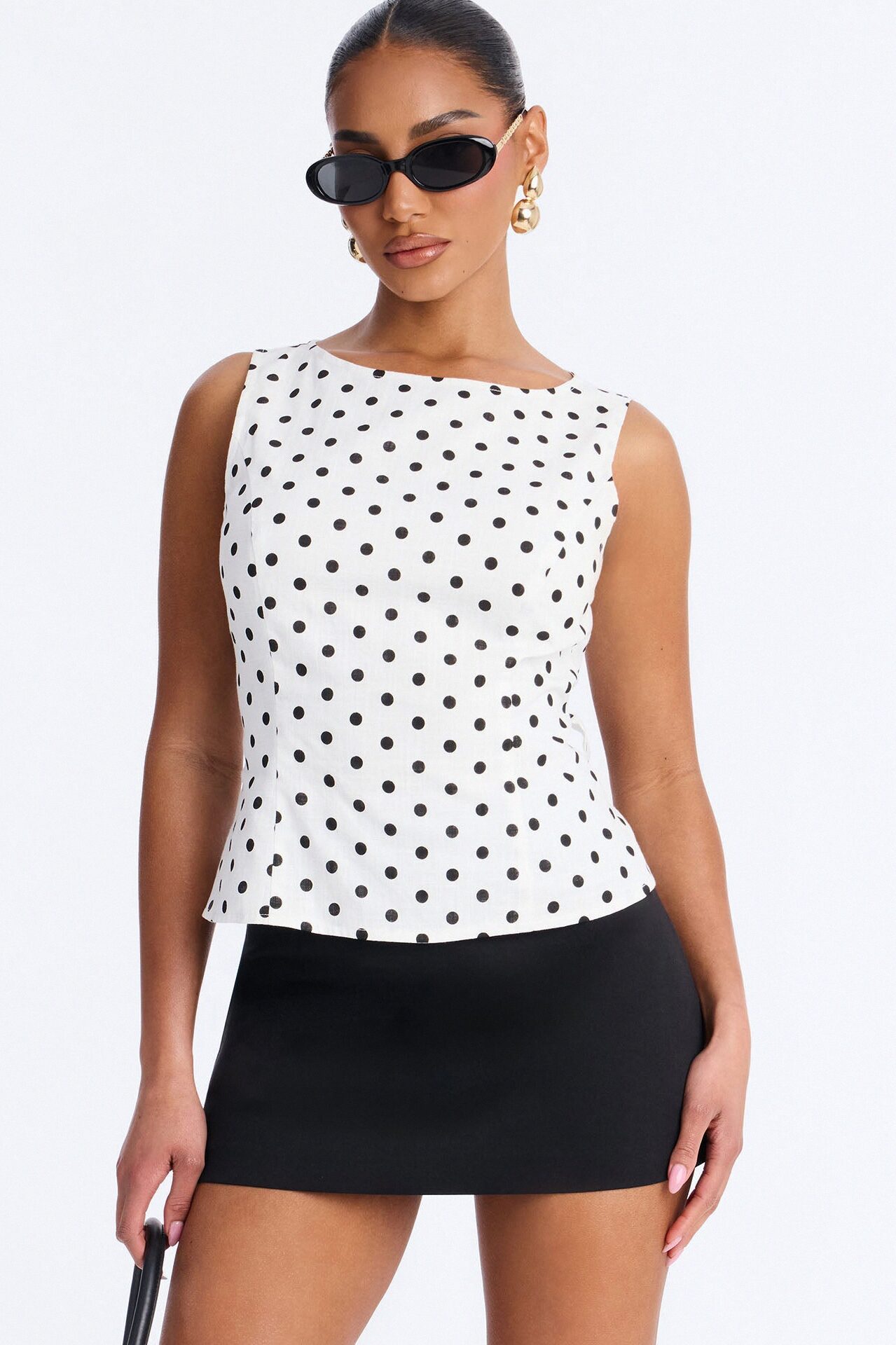 On The Cute Side Polka Dot Linen Top - White/combo