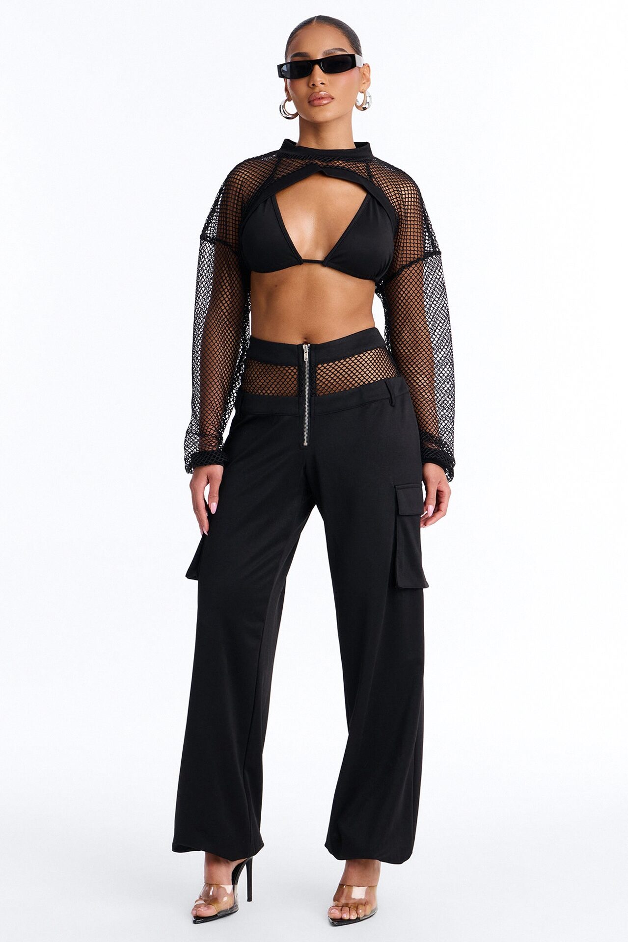 Rayne Fishnet 3 Piece Jogger Pant Set - Black