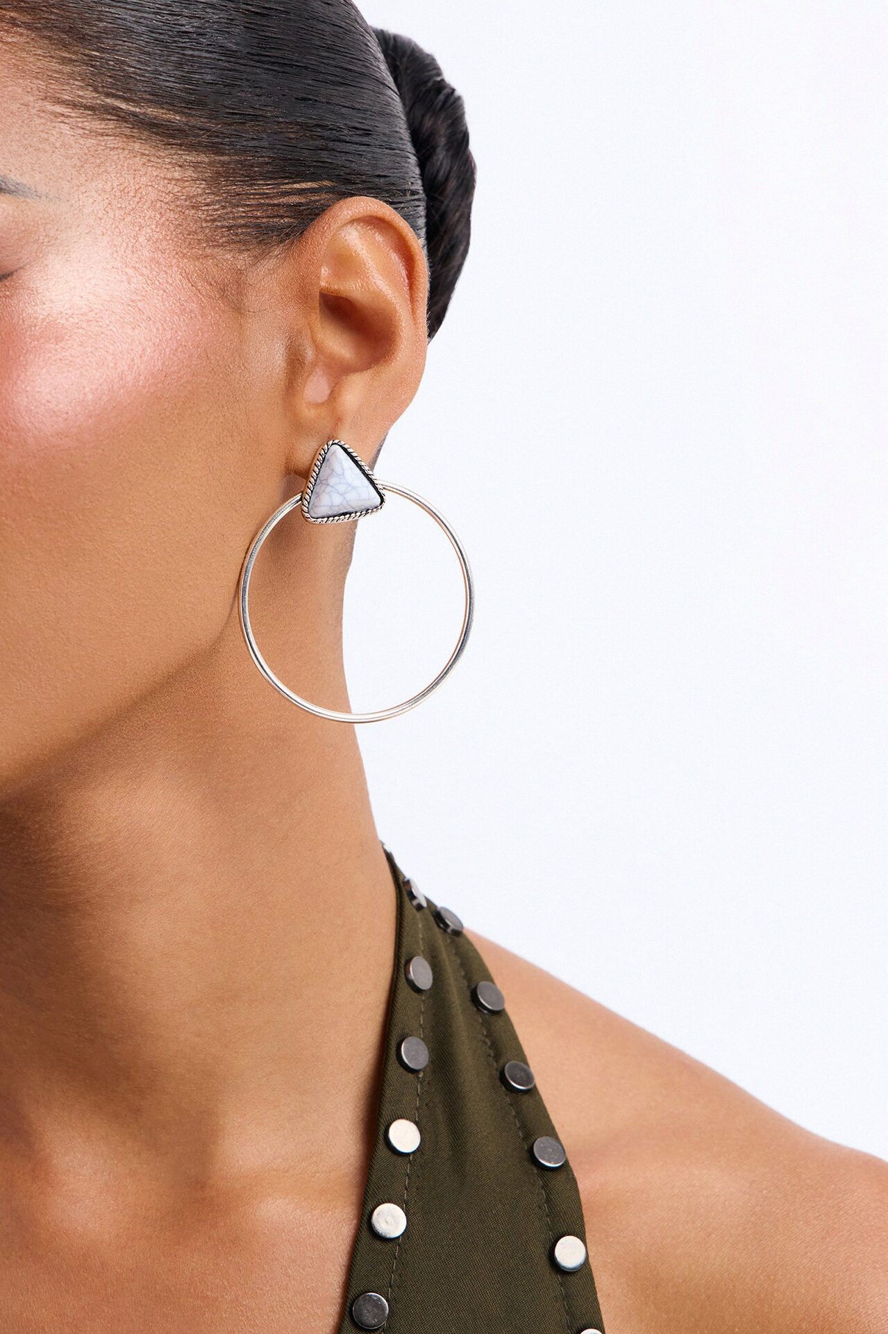 Iris Stone Drop Earrings - Silver