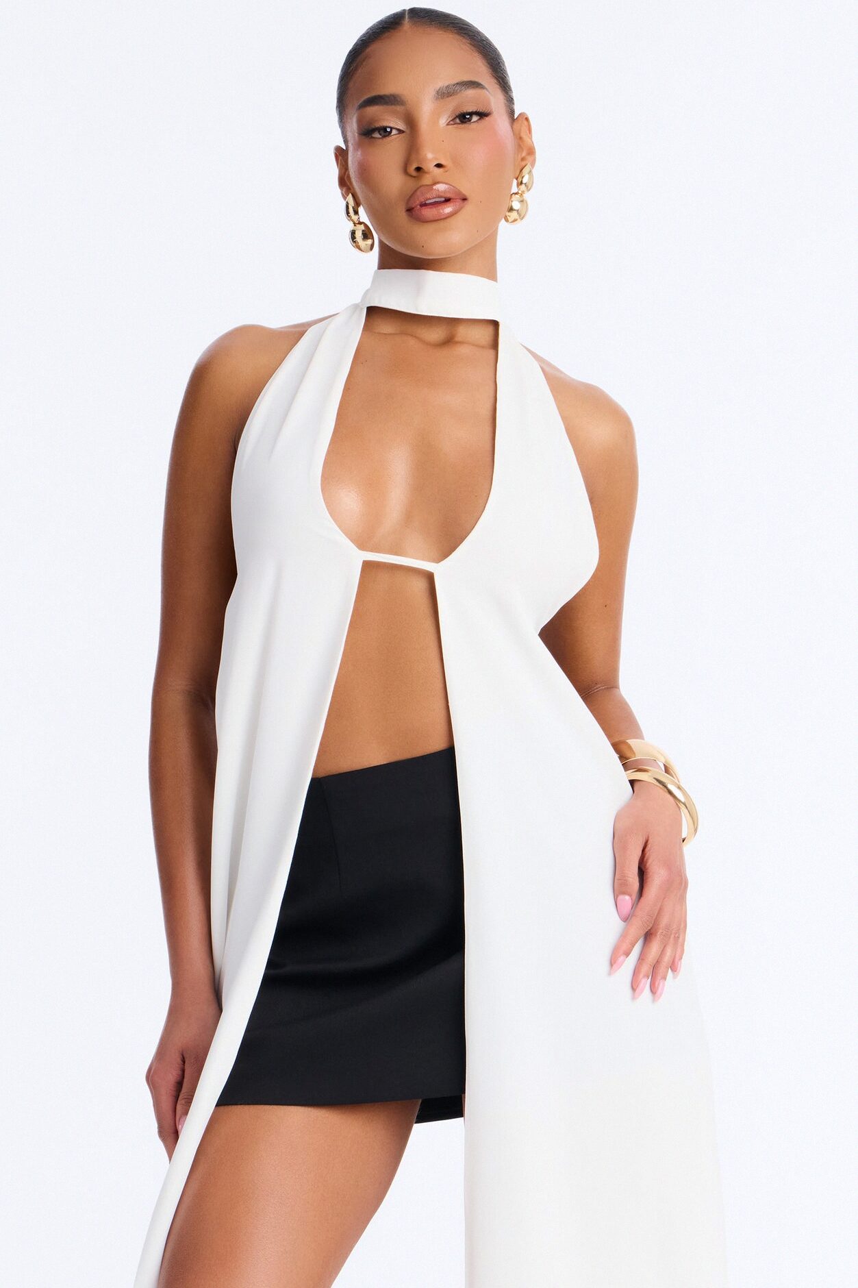 Hearts Over Hustle Draped Chiffon Halter Top - White
