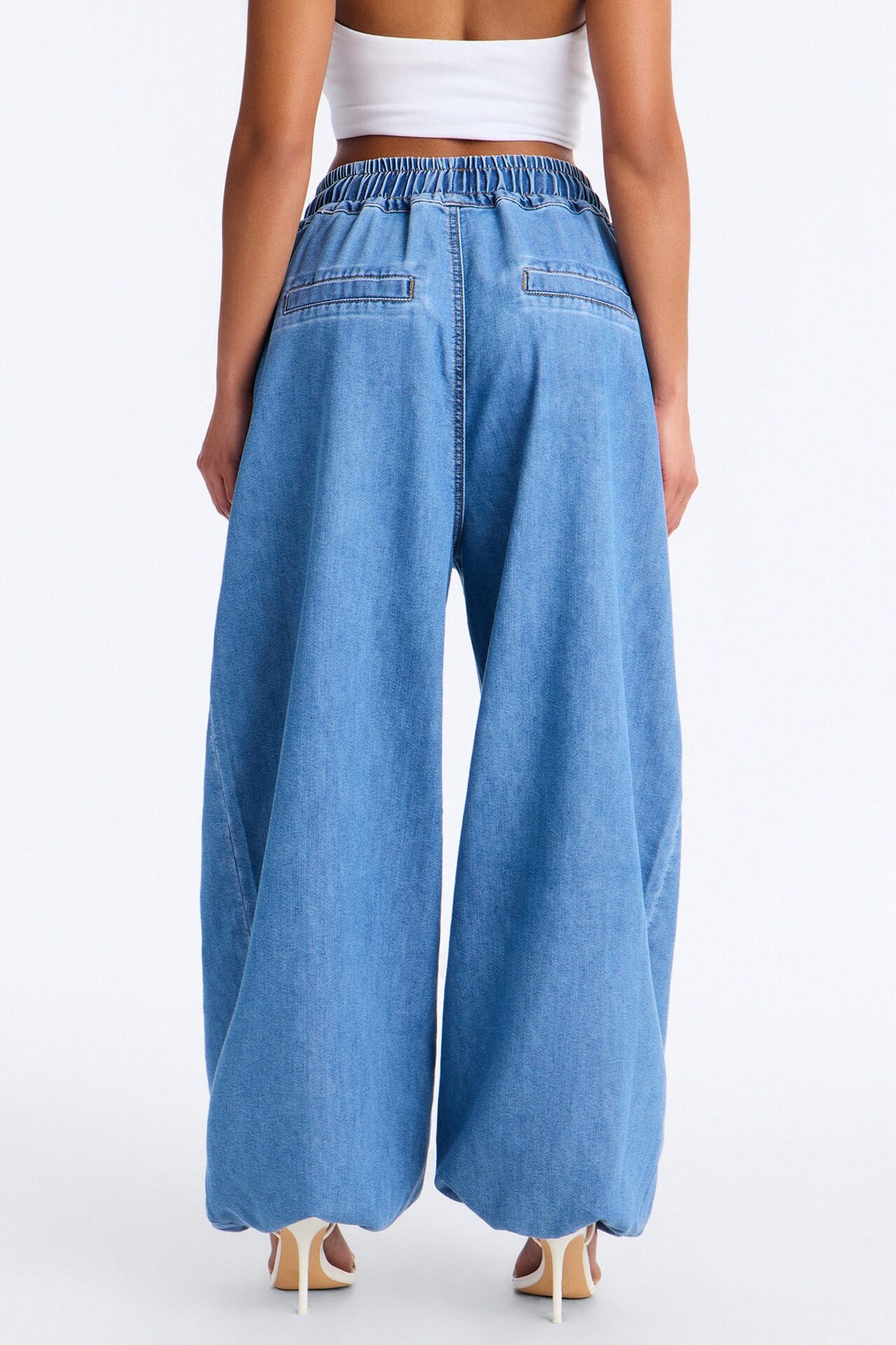 Premium Drapey Denim Baggy Jogger Jeans - Medium Wash
