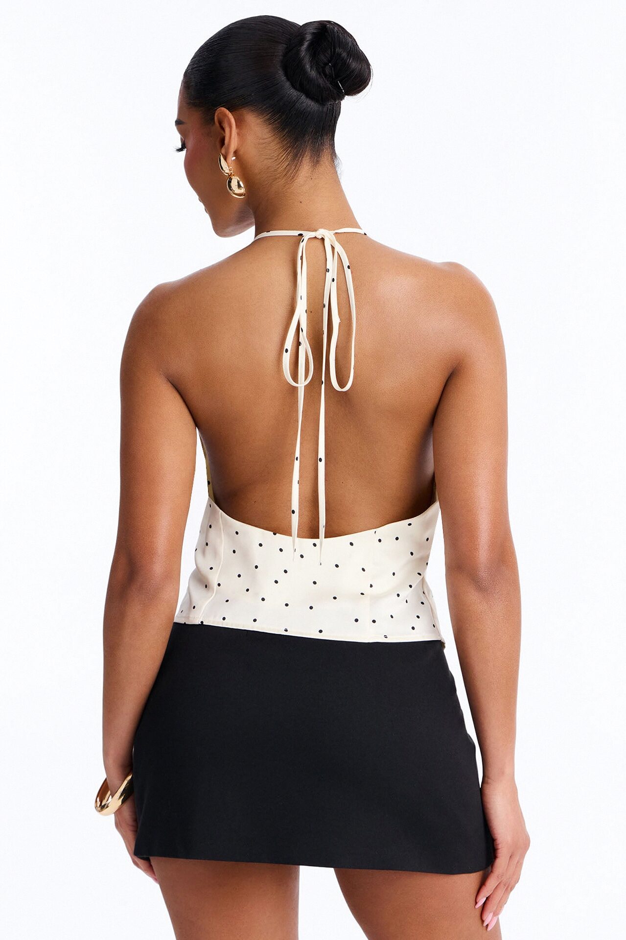 Flirty Plans Polka Dot Satin Halter Top - White/combo