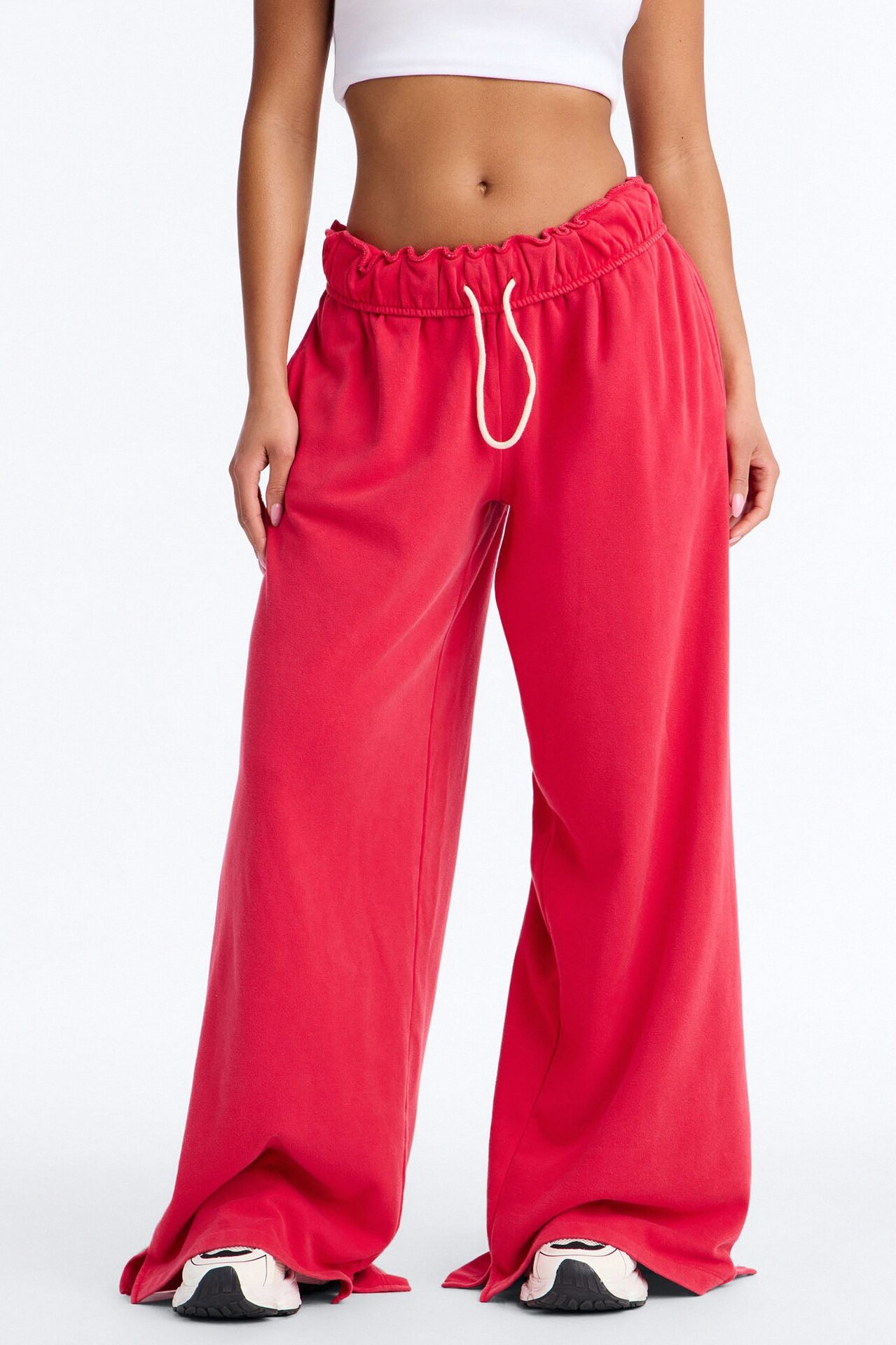 Sophia French Terry Foldover Waist Washed Sweatpant - Red