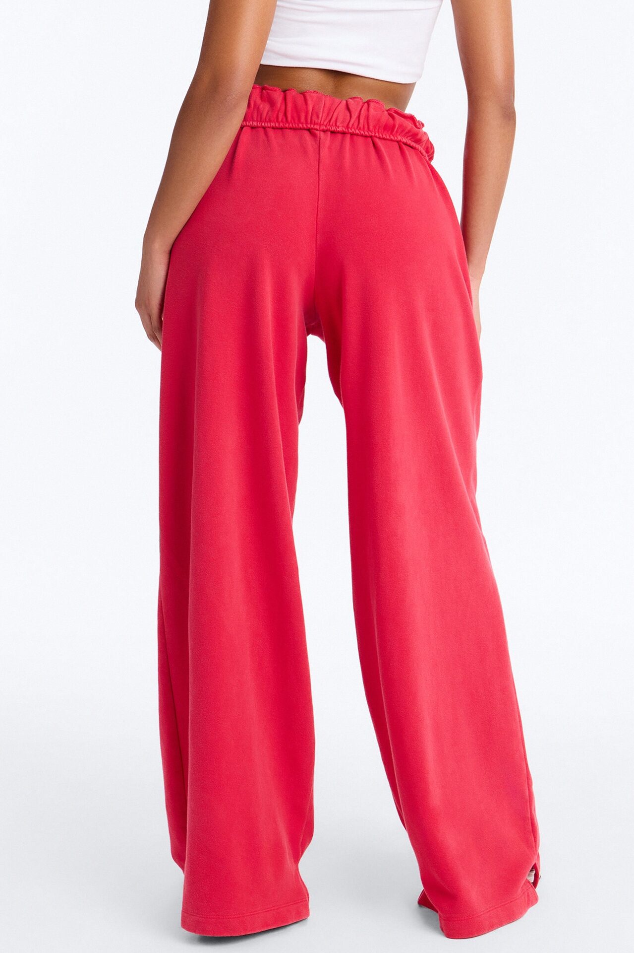 Sophia French Terry Foldover Waist Washed Sweatpant - Red