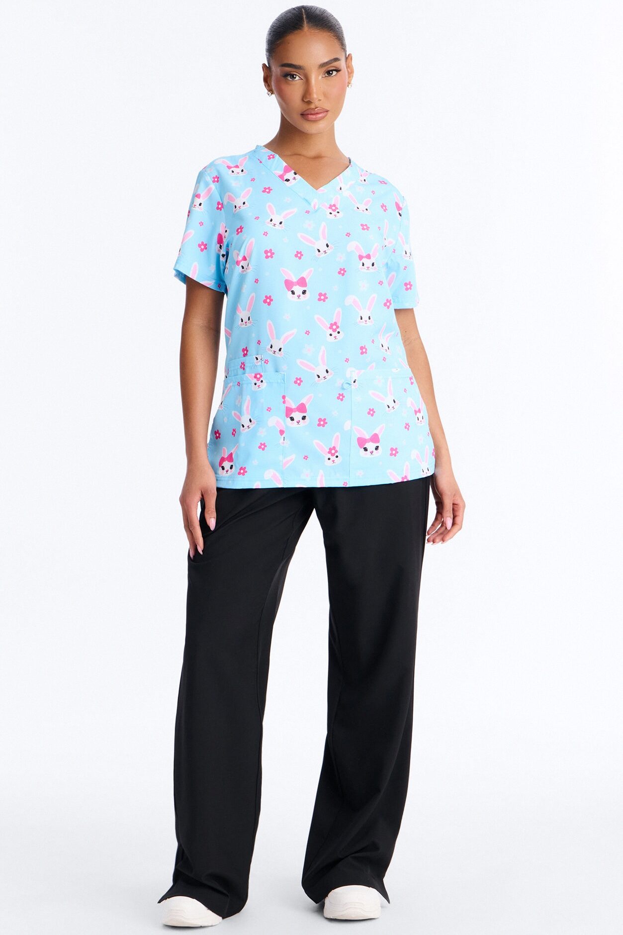 Pretty Bunnies Scrub Top - Blue/combo