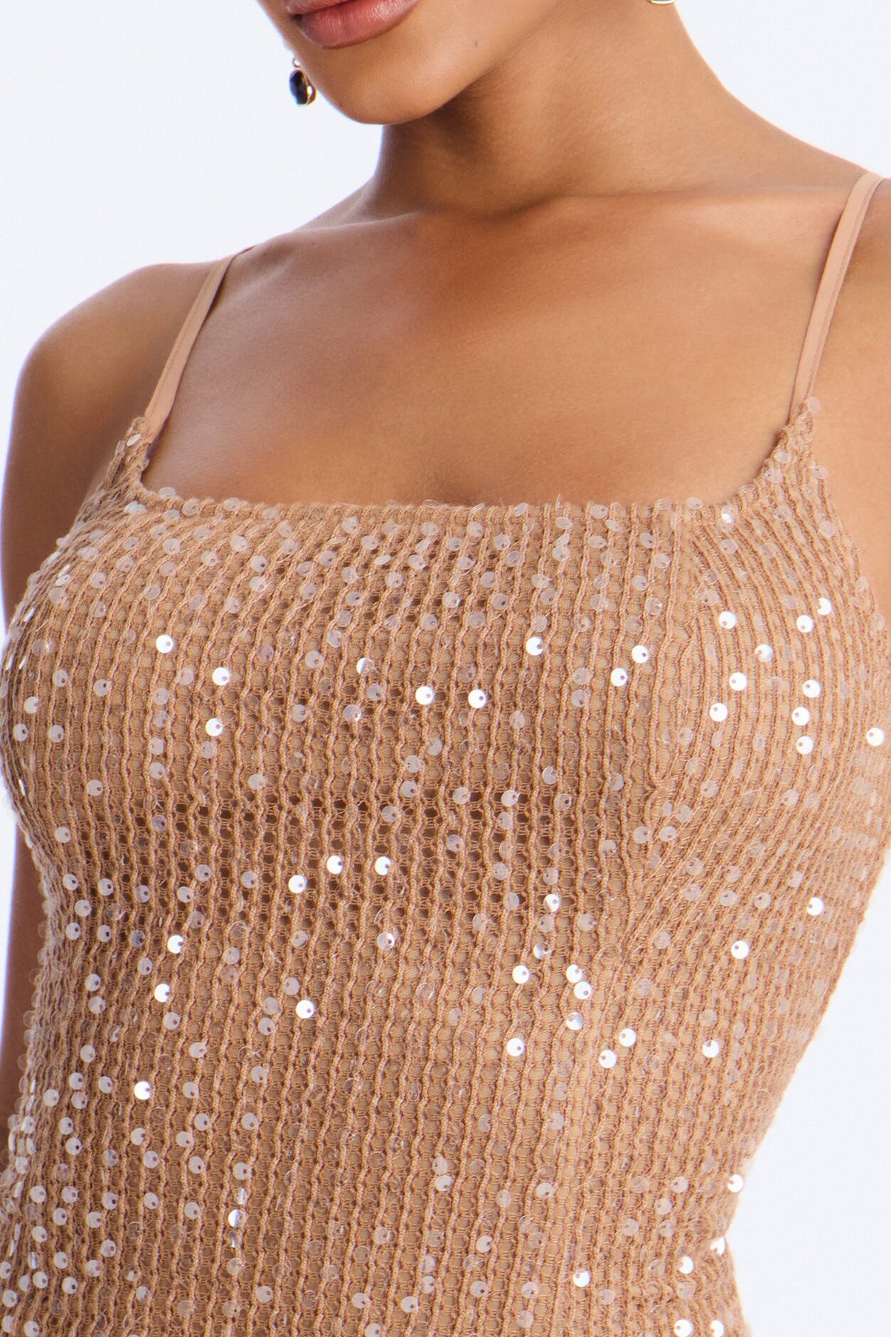 Avianna Spaghetti Strap Sequin Mini Dress - Mocha