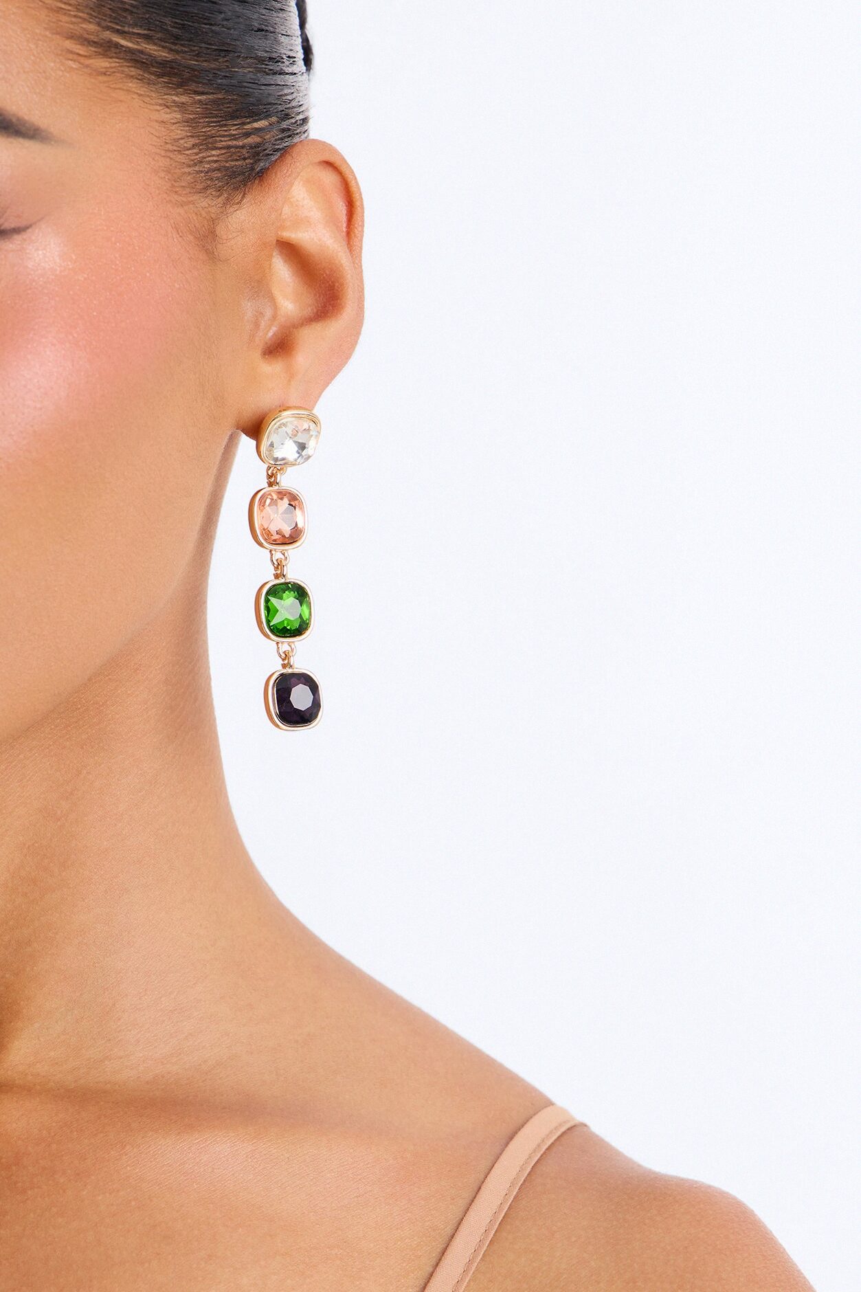 Only Fall Rhinestone Drop Earrings - Gold/Green
