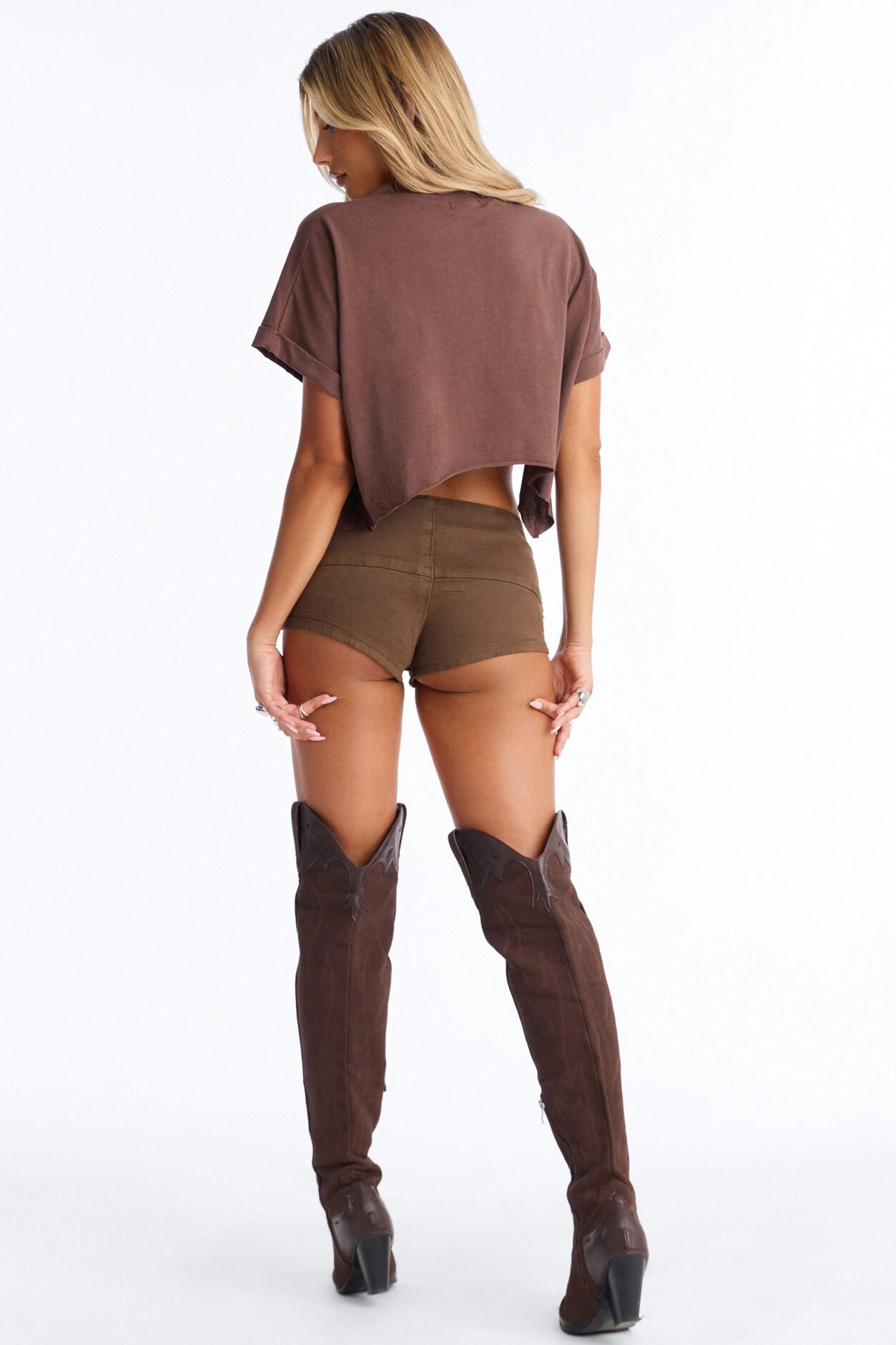 Howdy Rider Rhinestone Cropped Tee - Brown