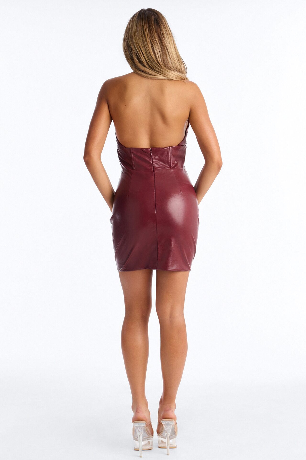 Electric Faux Leather Mini Dress - Wine