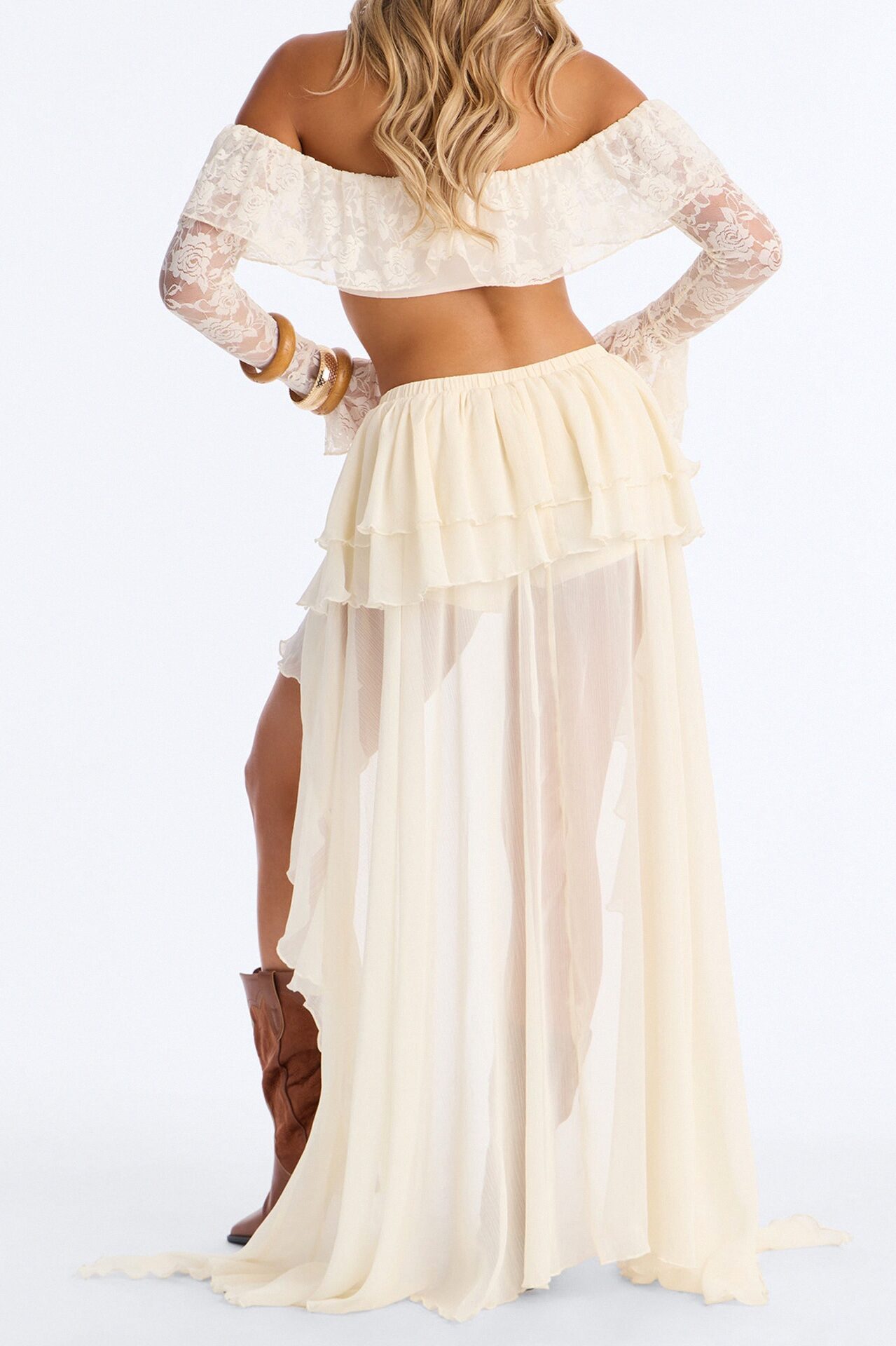 Serene Escape Tiered High Low Mini Skort - Cream