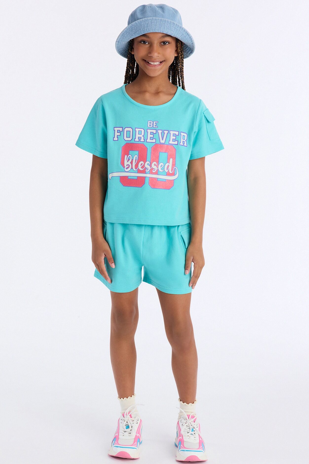 Mini Be Forever Blessed Short Set - Aqua