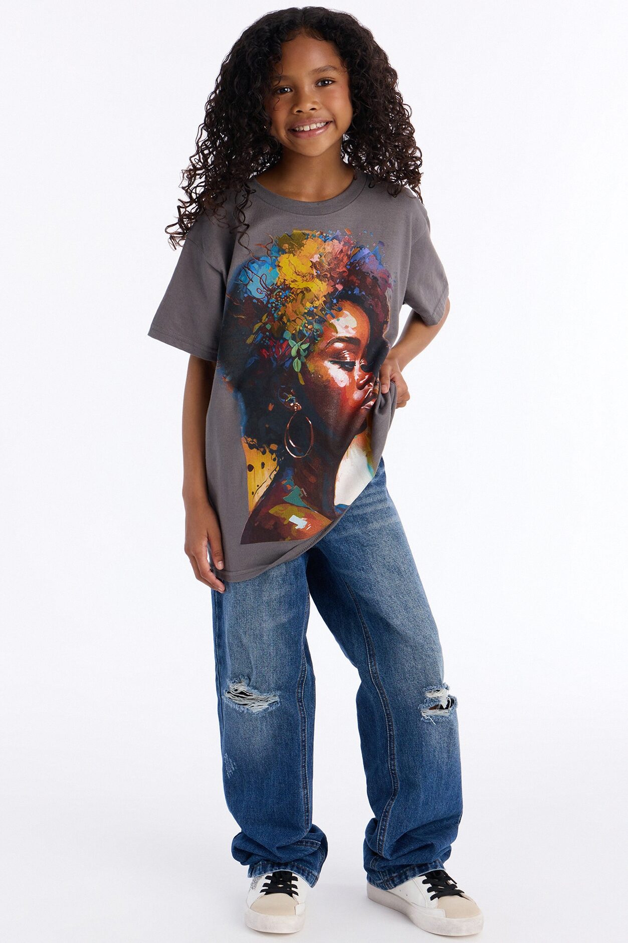 Mini Beautiful Woman Profile Tee - Charcoal
