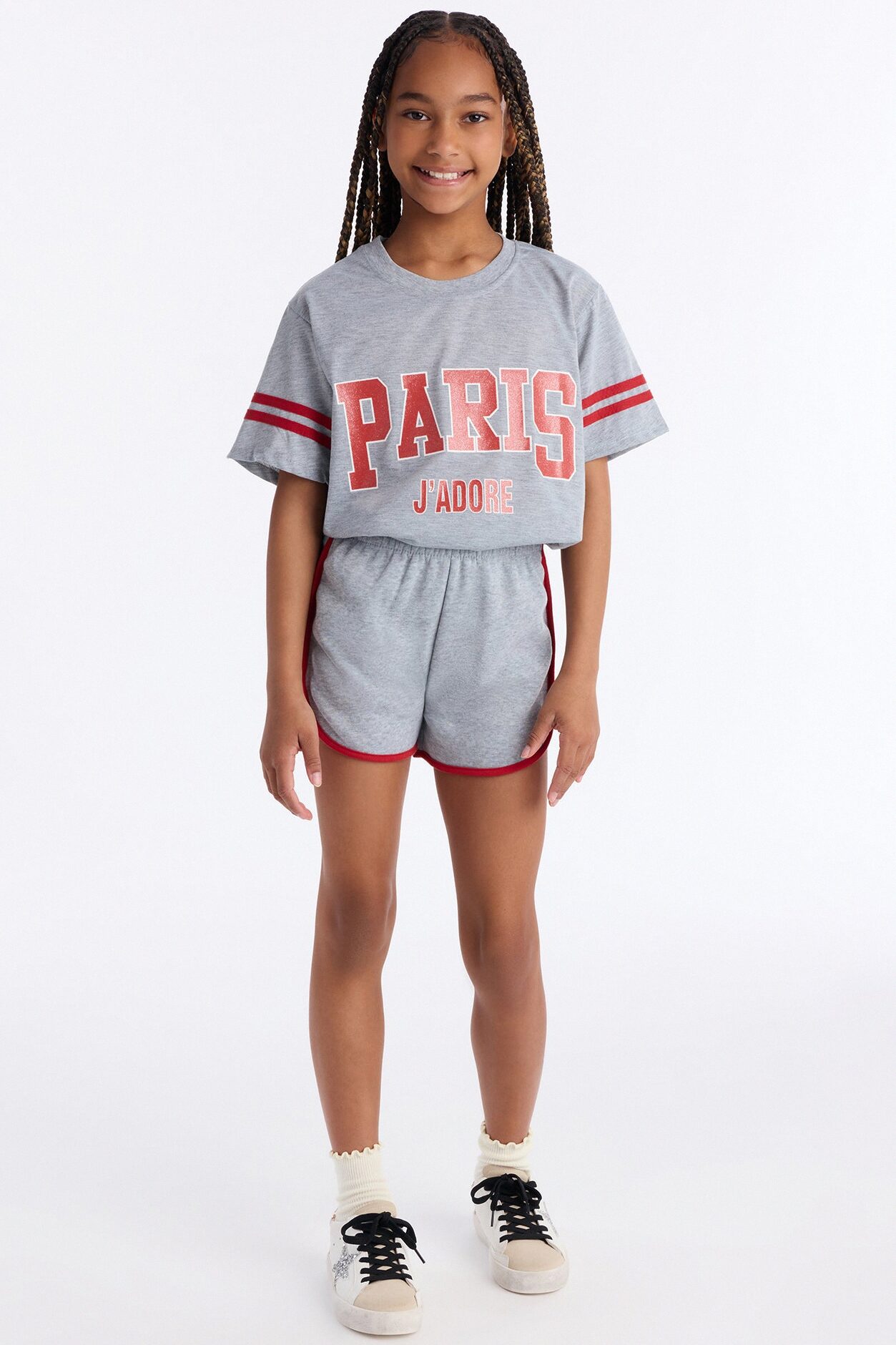 Mini Paris J'Adore Short Set - Heather Grey