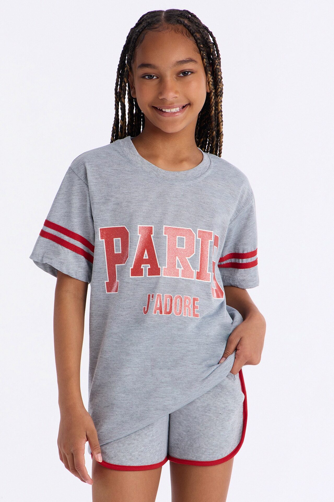 Mini Paris J'Adore Short Set - Heather Grey