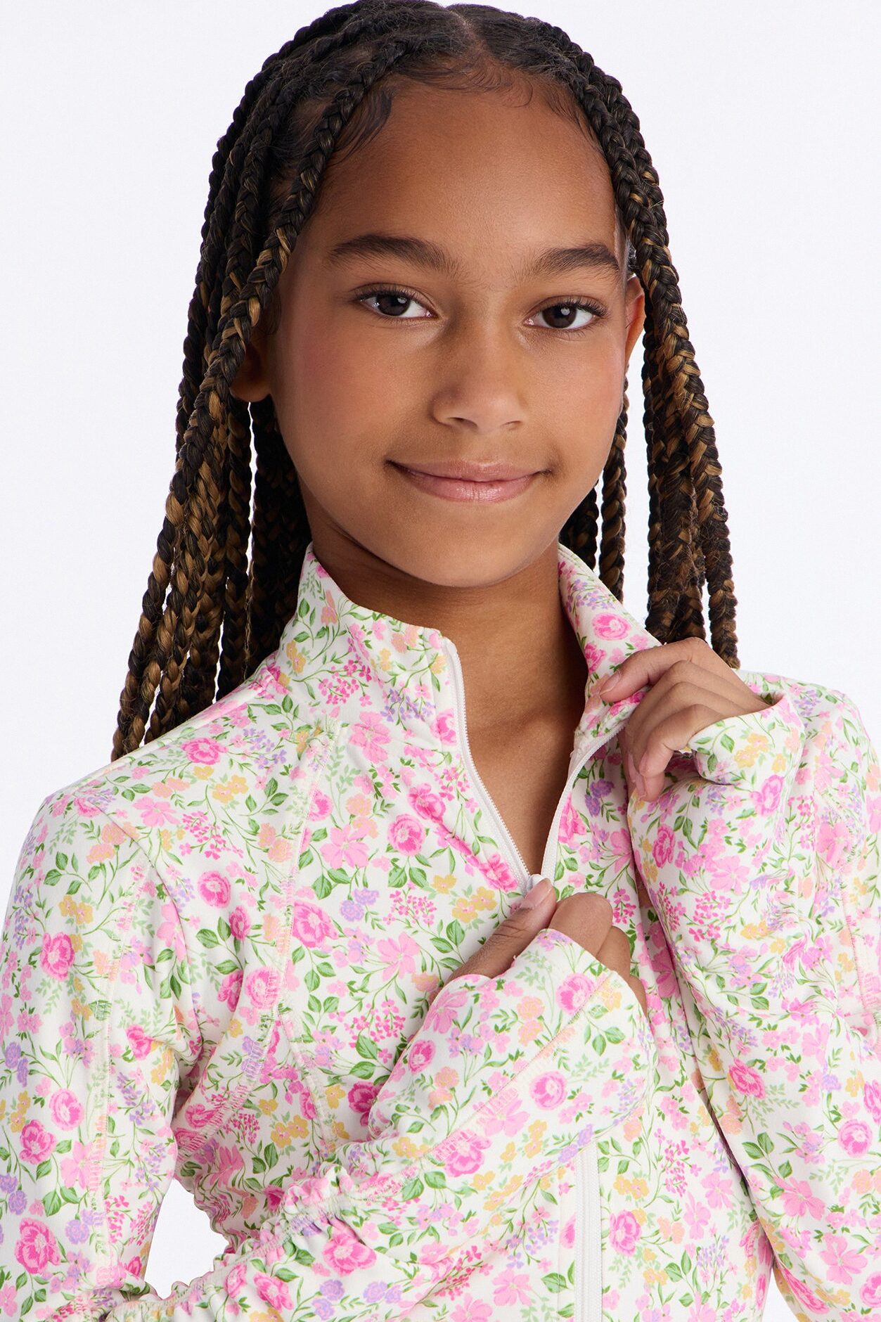 Mini So Grateful Floral Zip Jacket - White/Pink