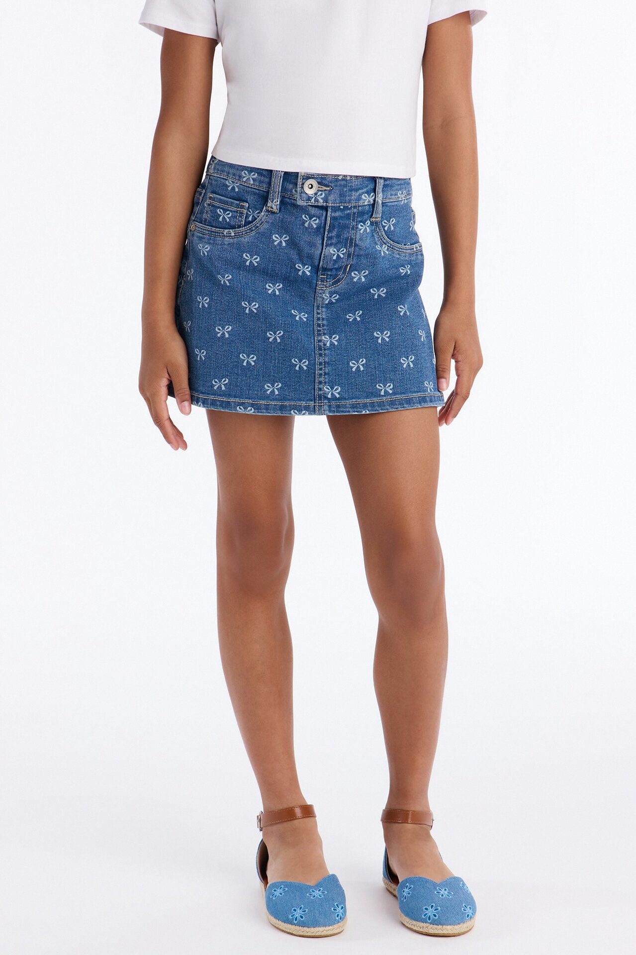 Mini Everything About It Printed Denim Skort - Medium Wash