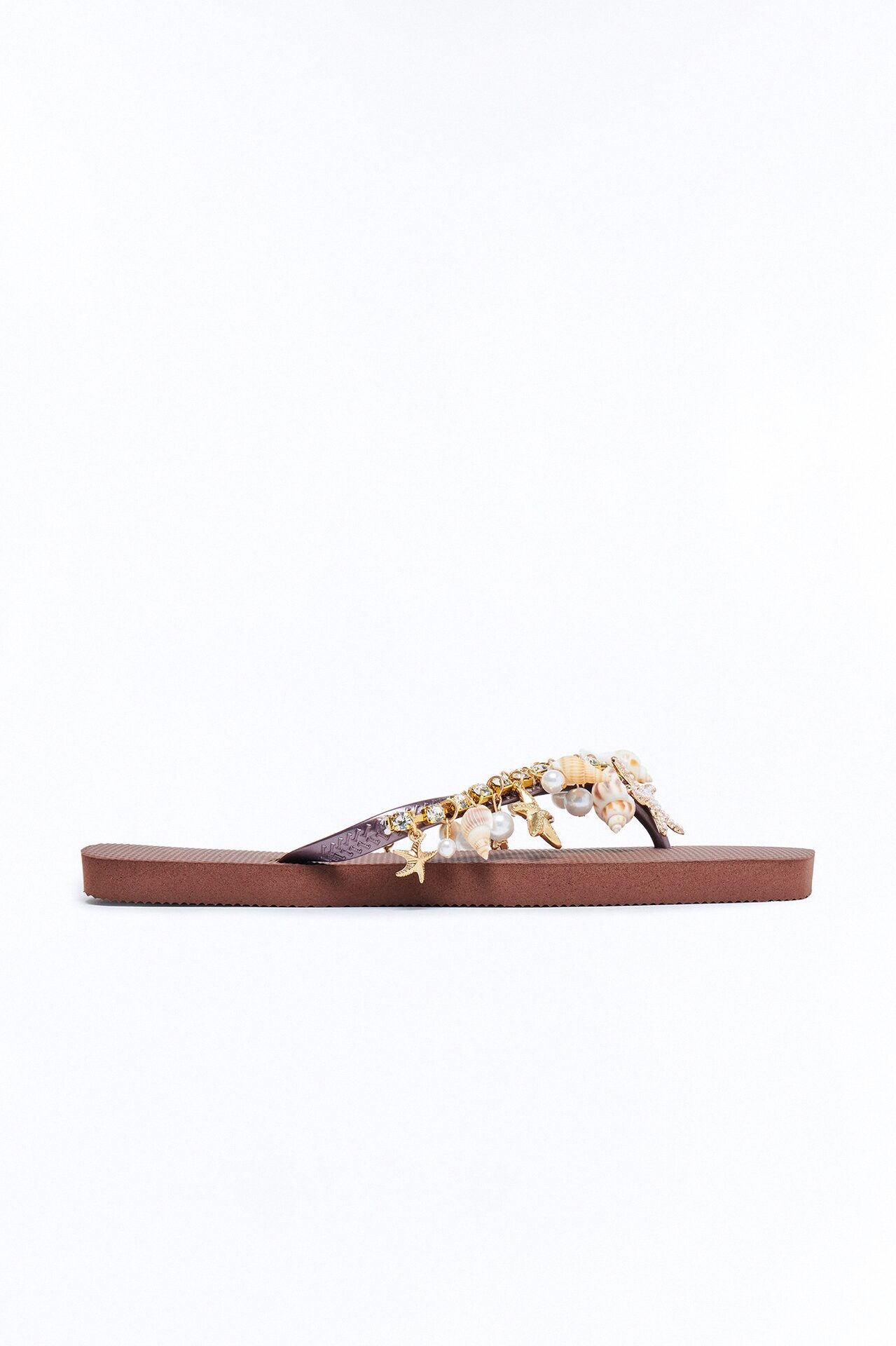 Sea Goddess Seashell Flip Flops - Brown
