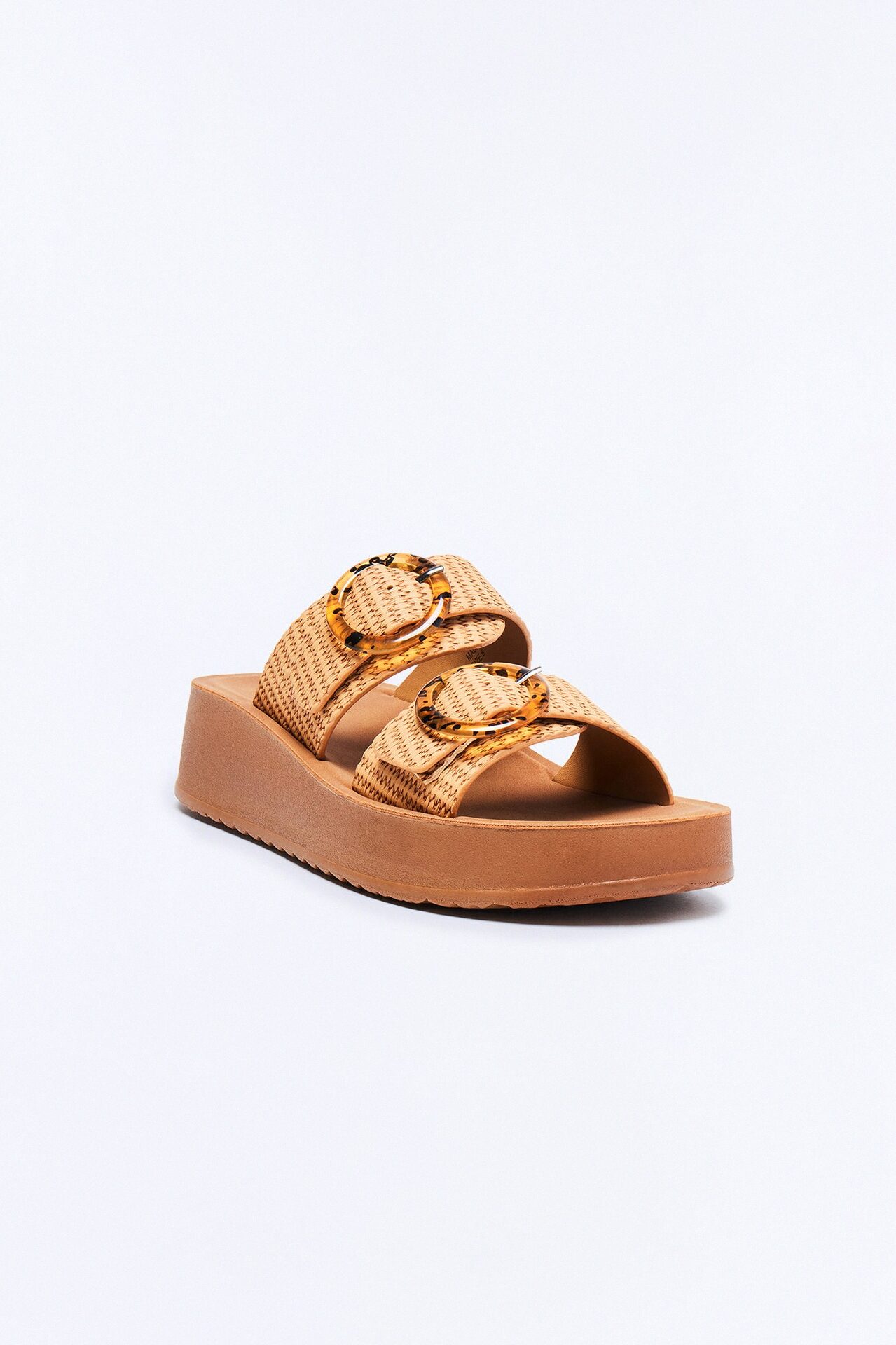 Ellie Buckle Slides - Natural
