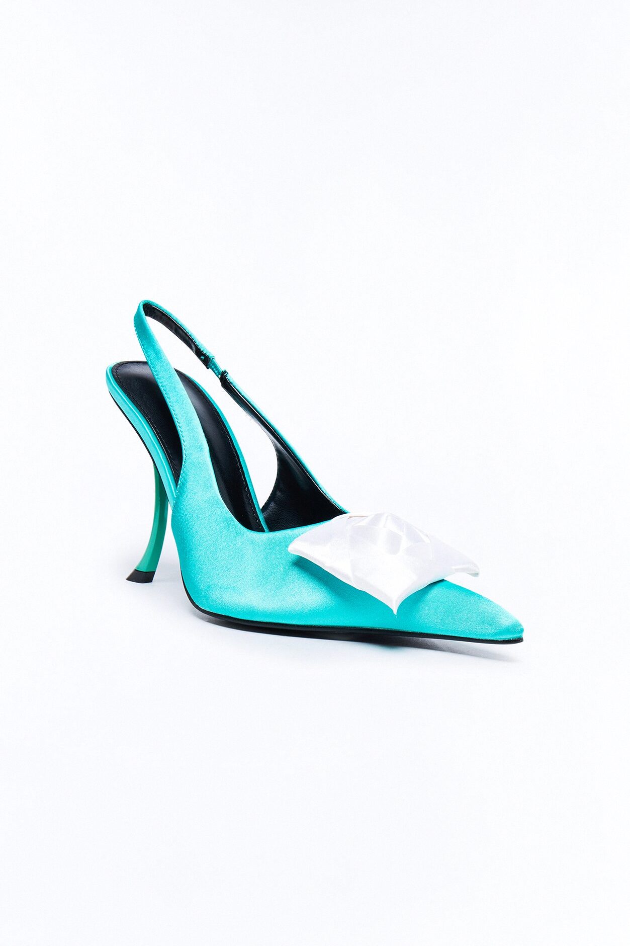 Exquisite Satin Slingback Pumps - Turquoise
