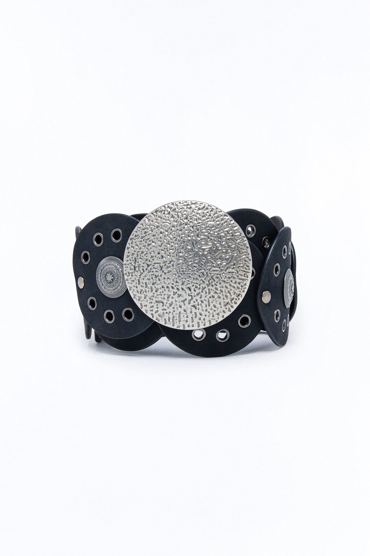 Moon Craters Wide Faux Suede Belt - Black/Silver