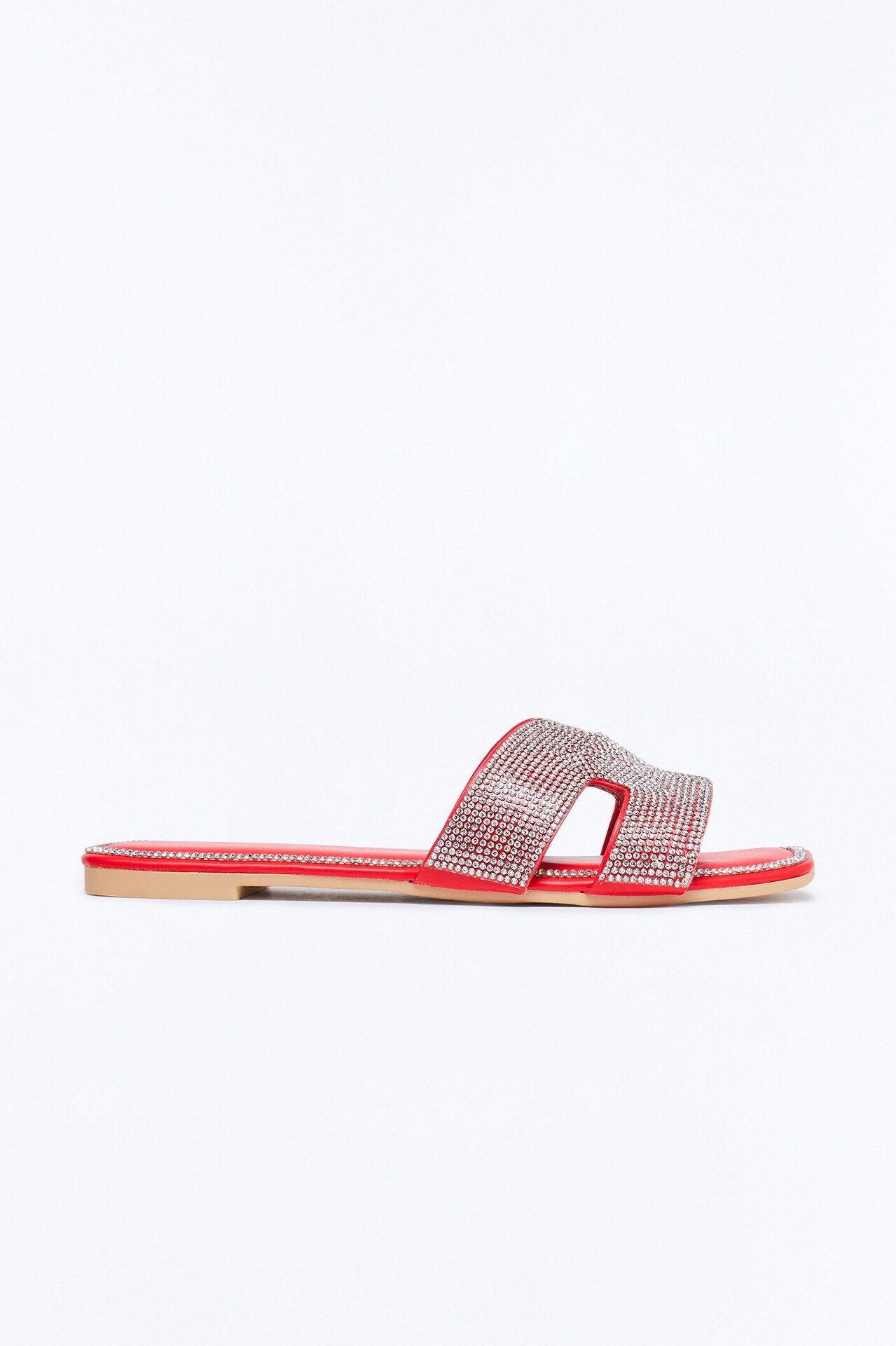 Marta Rhinestone Slip On Sandals - Red