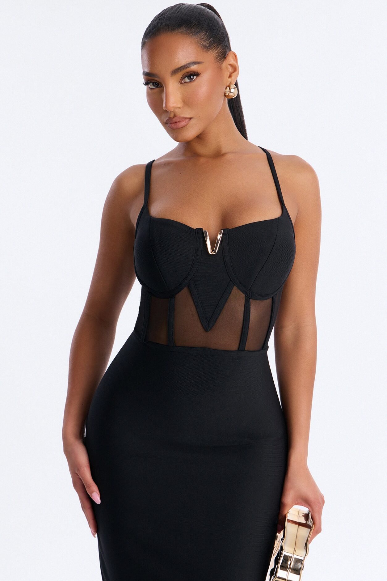 Haisley Corset Bandage Midi Dress - Black