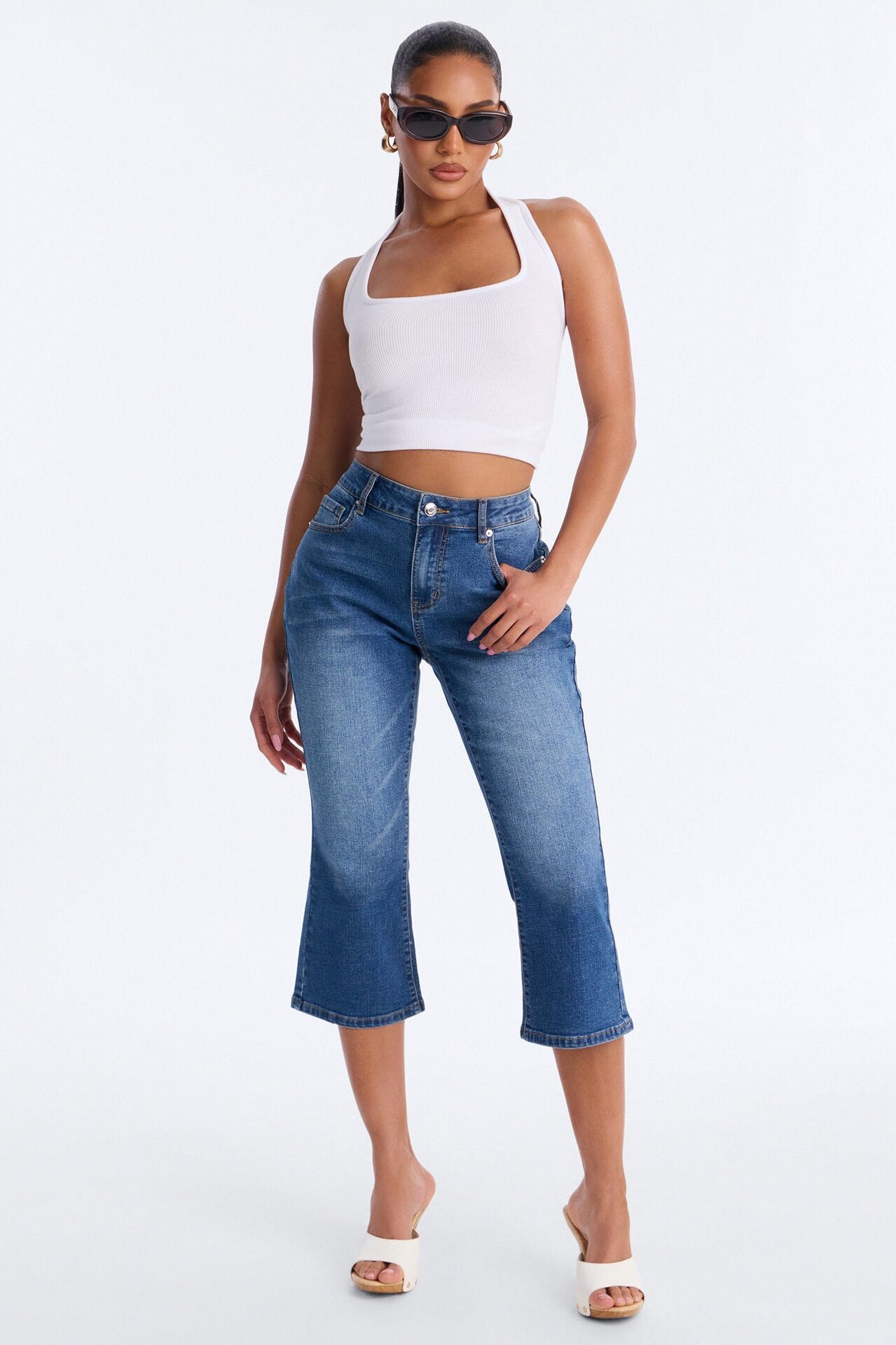 String Me Along Low Rise Capri Jeans - Dark Wash
