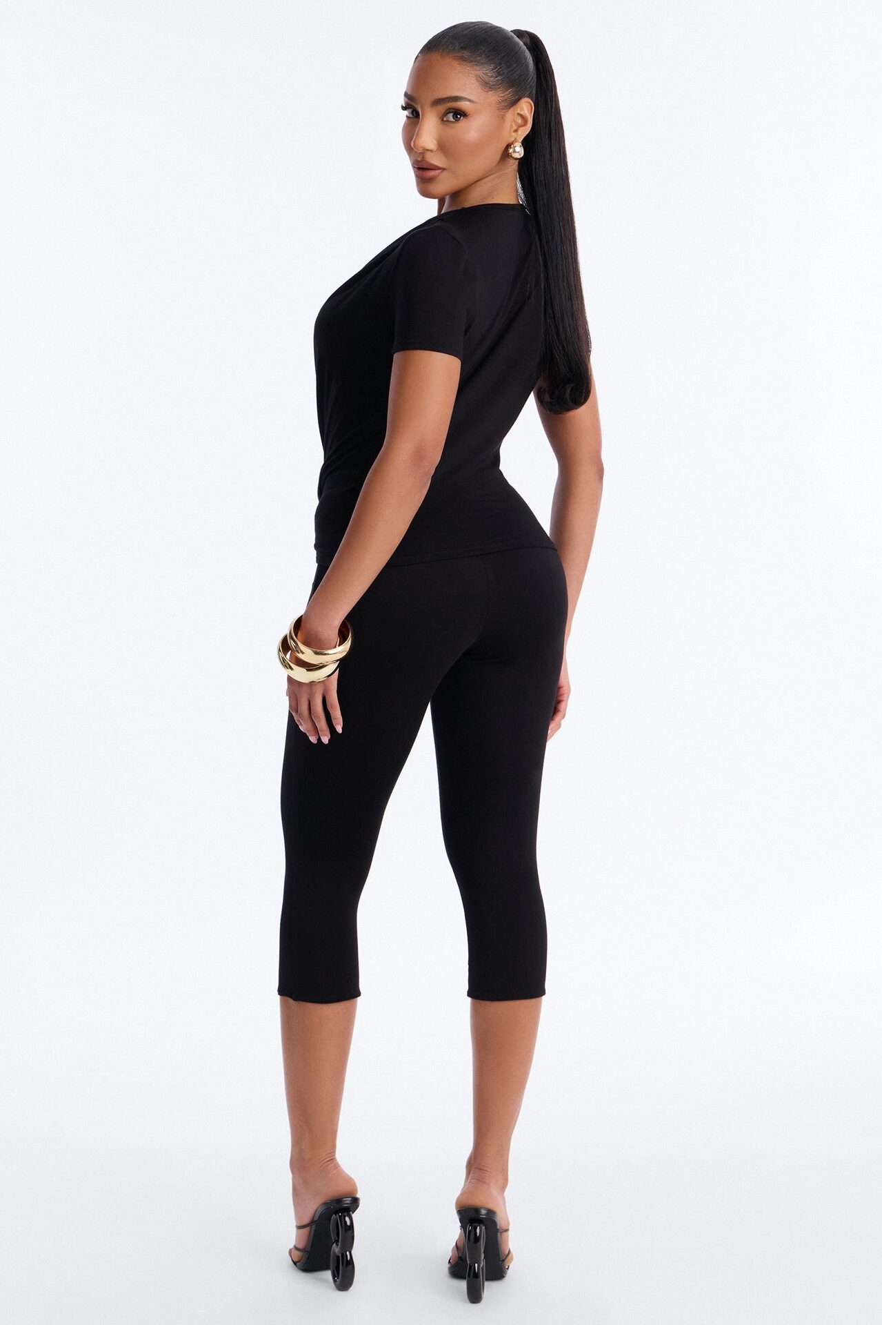 Priscilla Plunge Capri Set - Black
