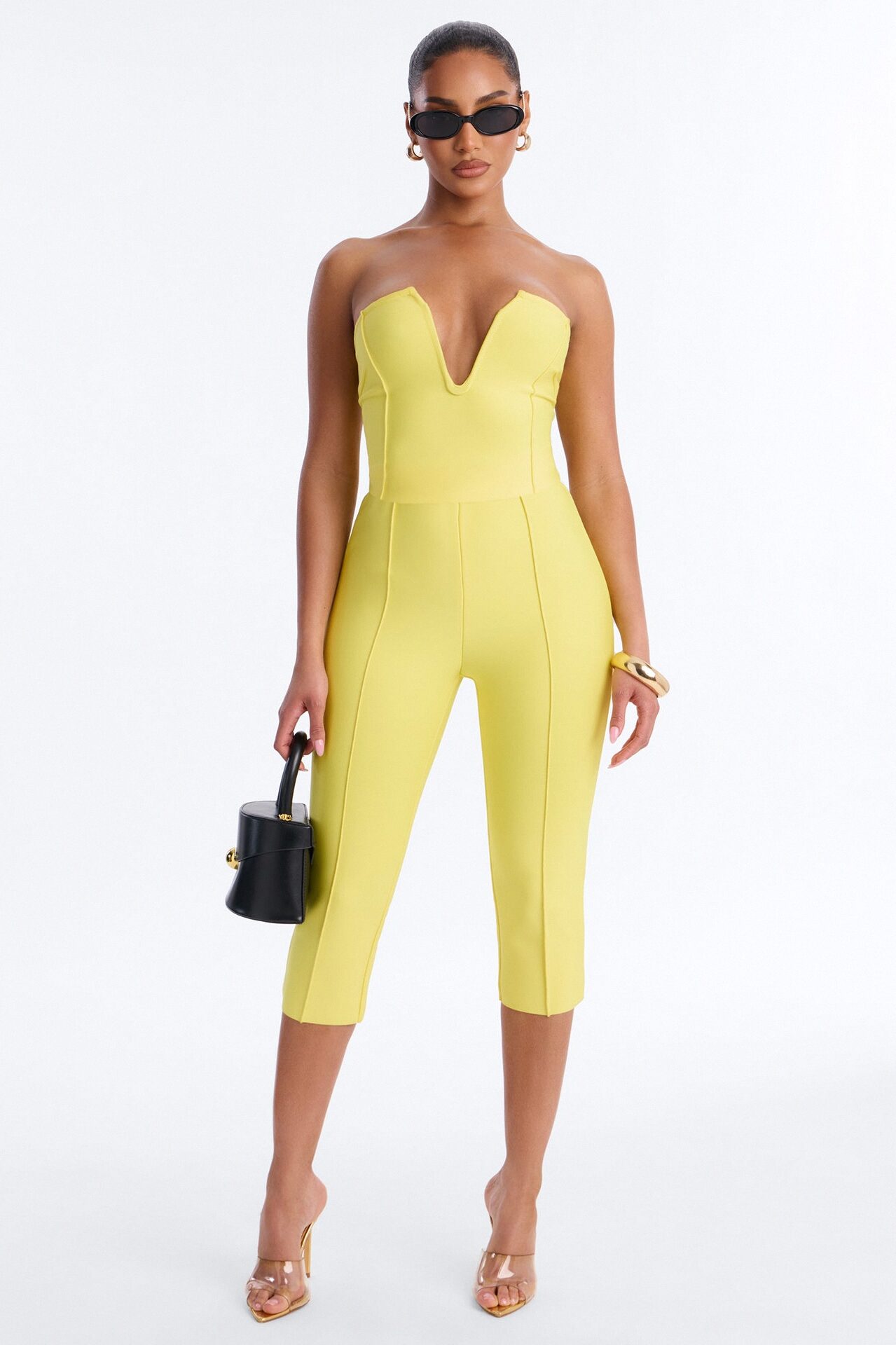 Someone To You Bandage Capri Jumpsuit - Yellow