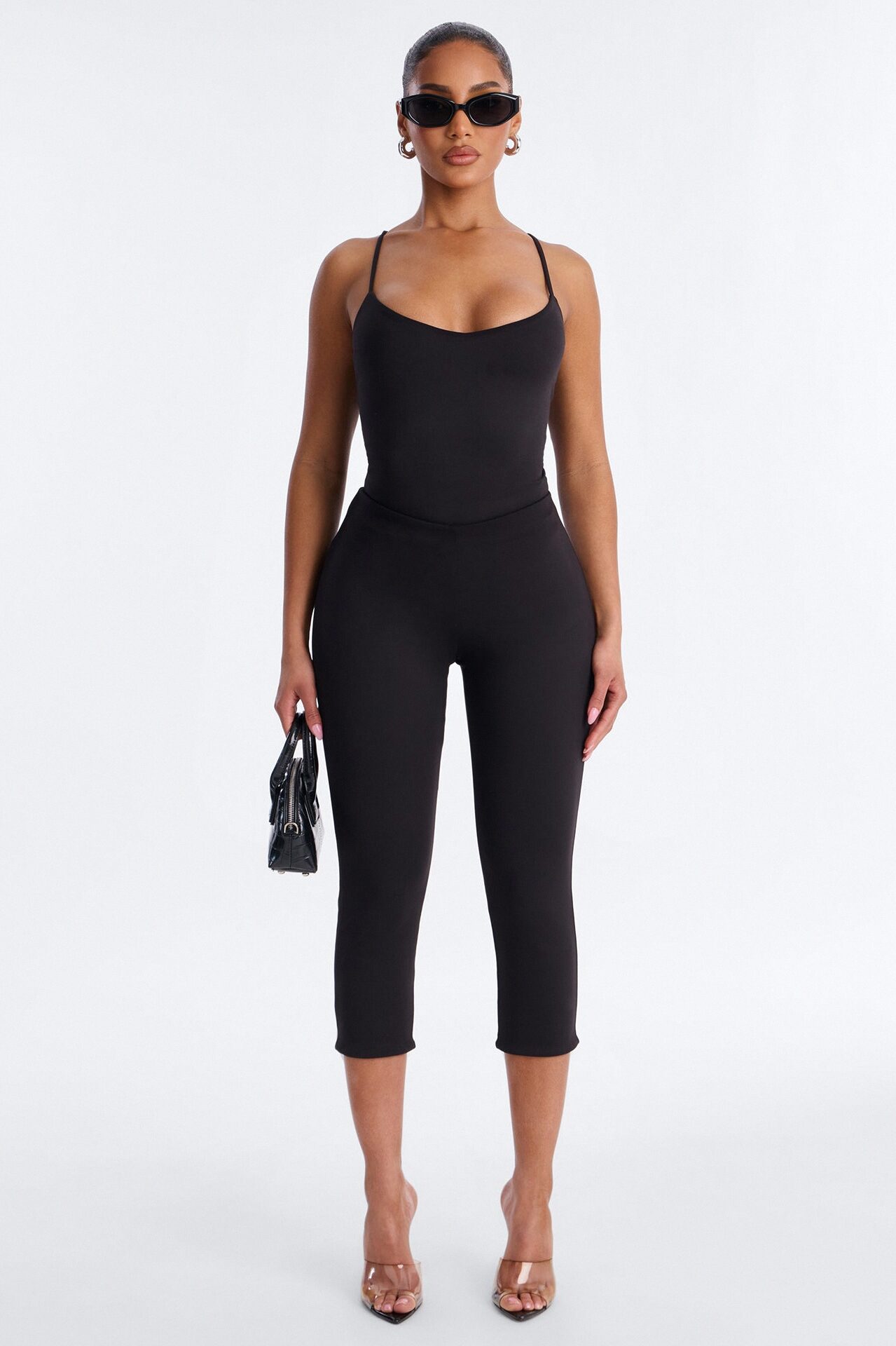 Bianca Matte Form Double Lined Low Rise Capri Set - Black