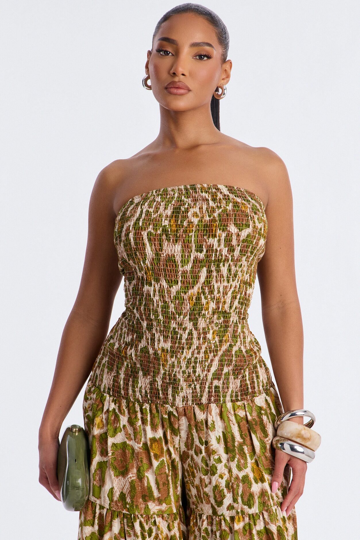 Leah Strapless Smocked Jumpsuit - Green