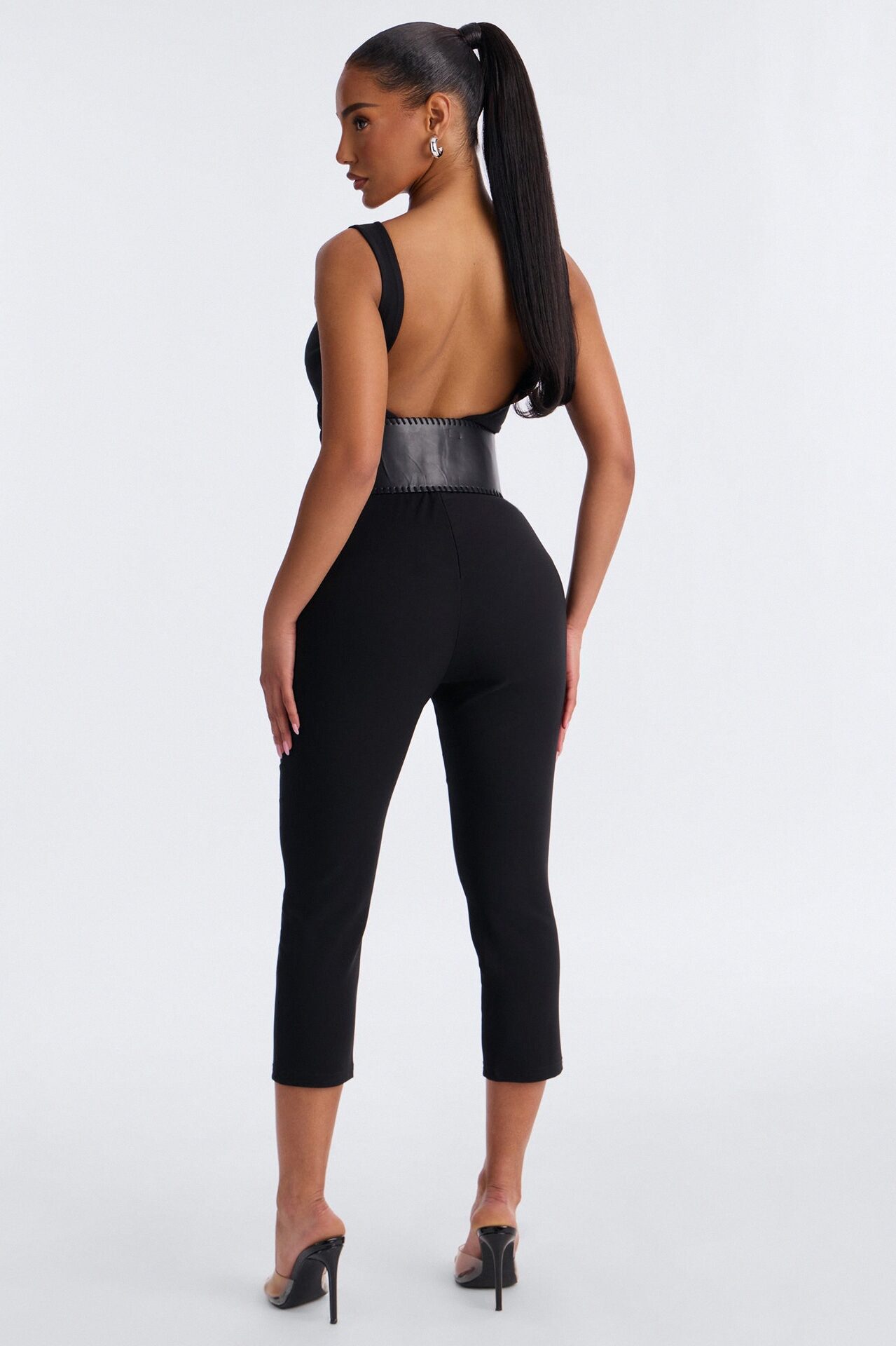 Amaya Boat Neck Belted Capri Jumpsuit - Black