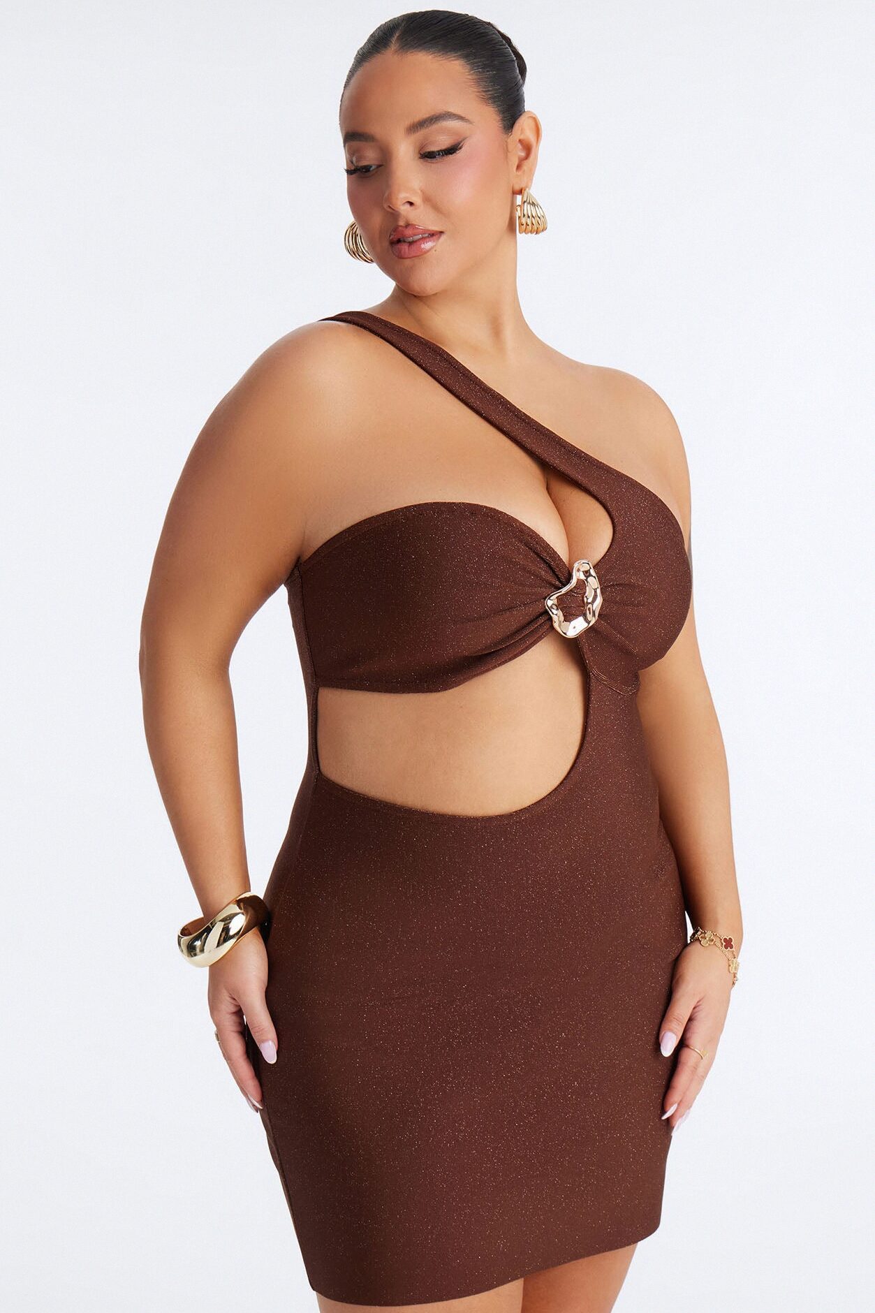 Talia Sleeveless Metallic Mini Dress - Bronze