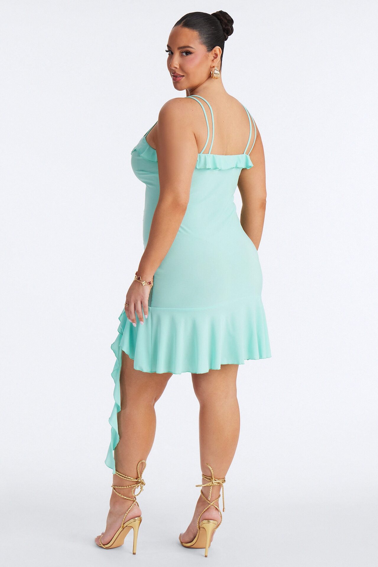 Trinity Ruched Draped Mesh Mini Dress - Mint
