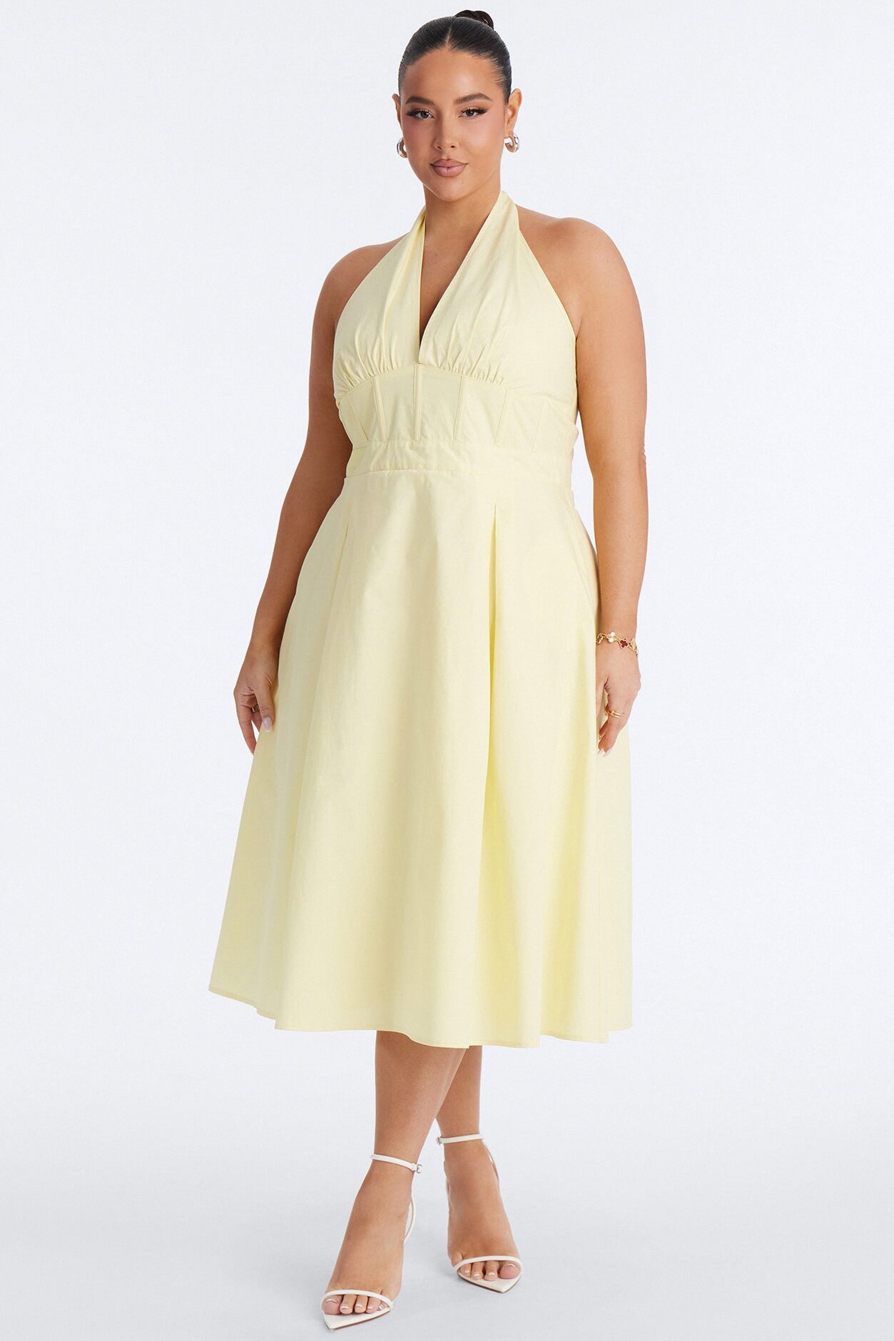 Aleah Halter Corset Midi Dress - Yellow