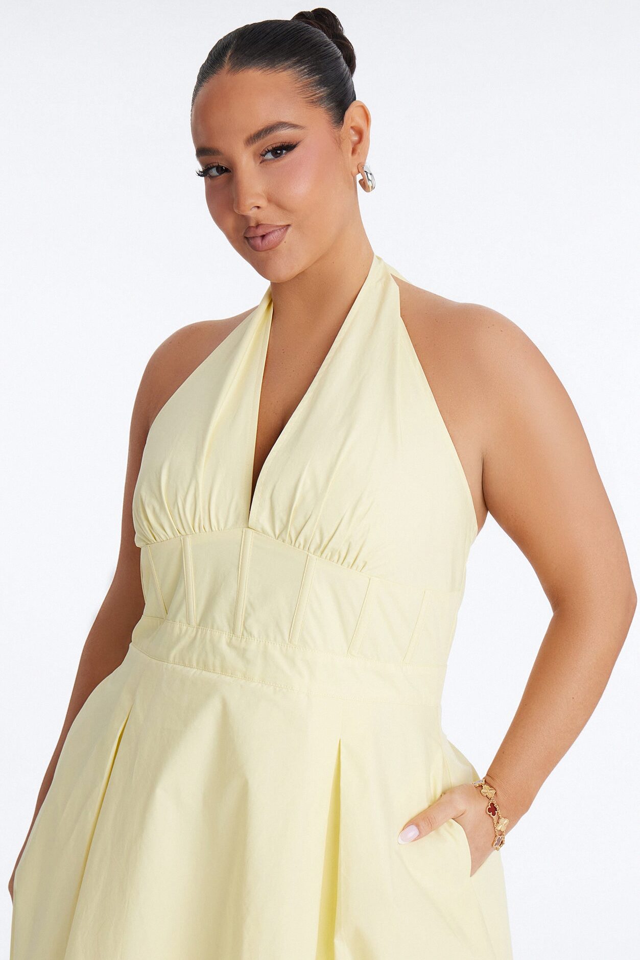 Aleah Halter Corset Midi Dress - Yellow