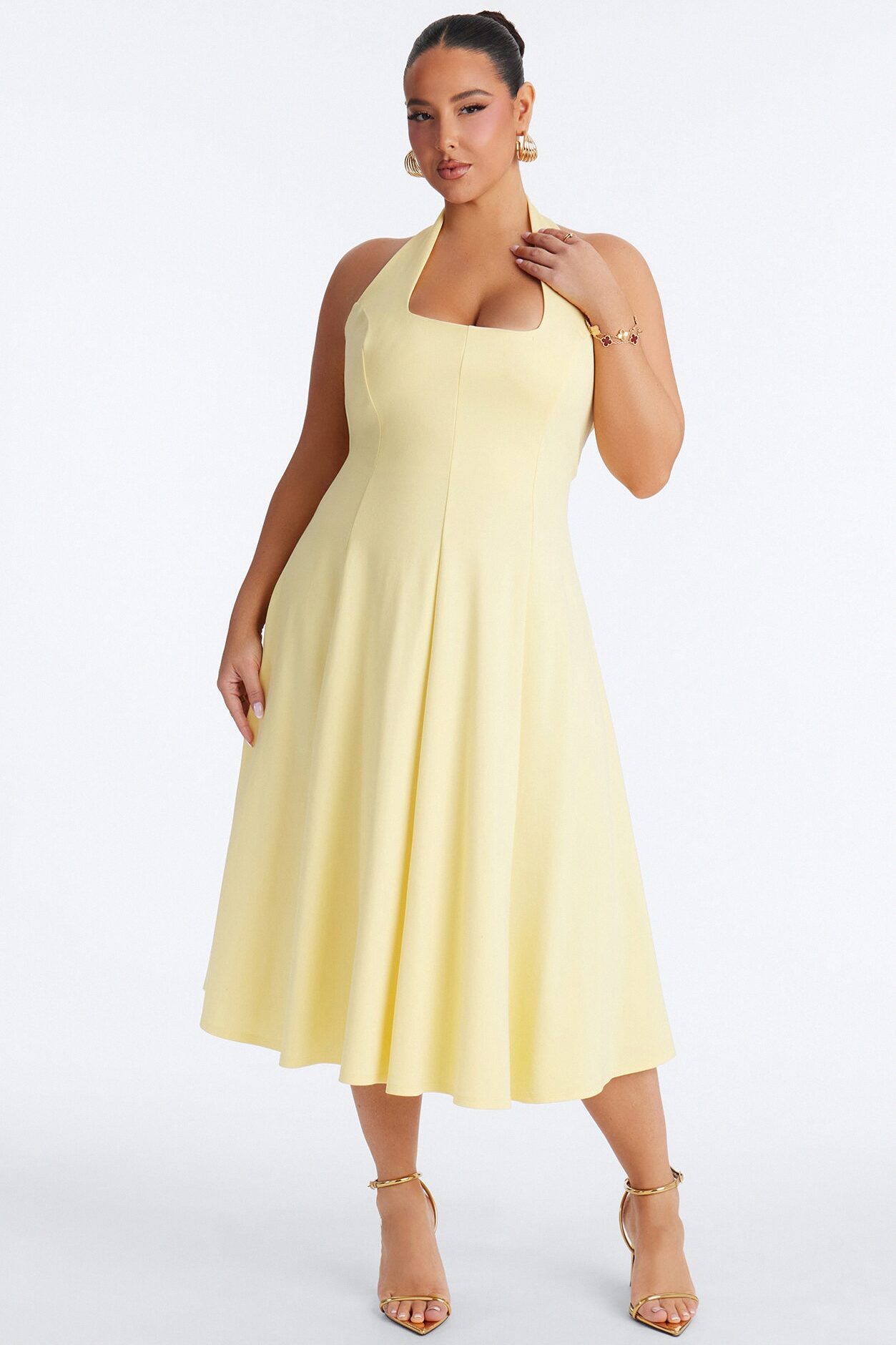Mabel Ponte Midi Dress - Yellow
